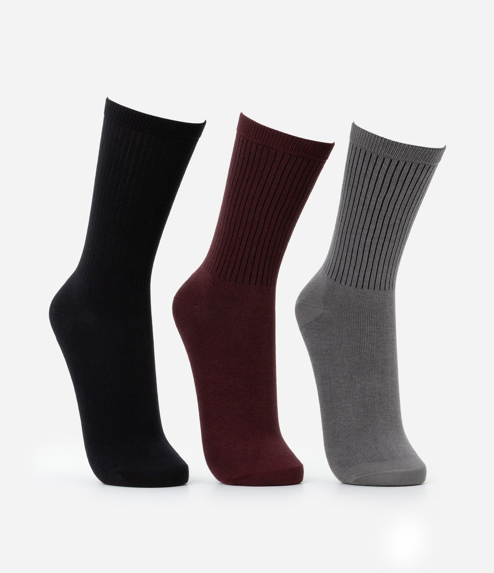 Kit 03 Meia Cano Alto em Algodão Canelado Lupo Cinza/Preto/Vermelho 3