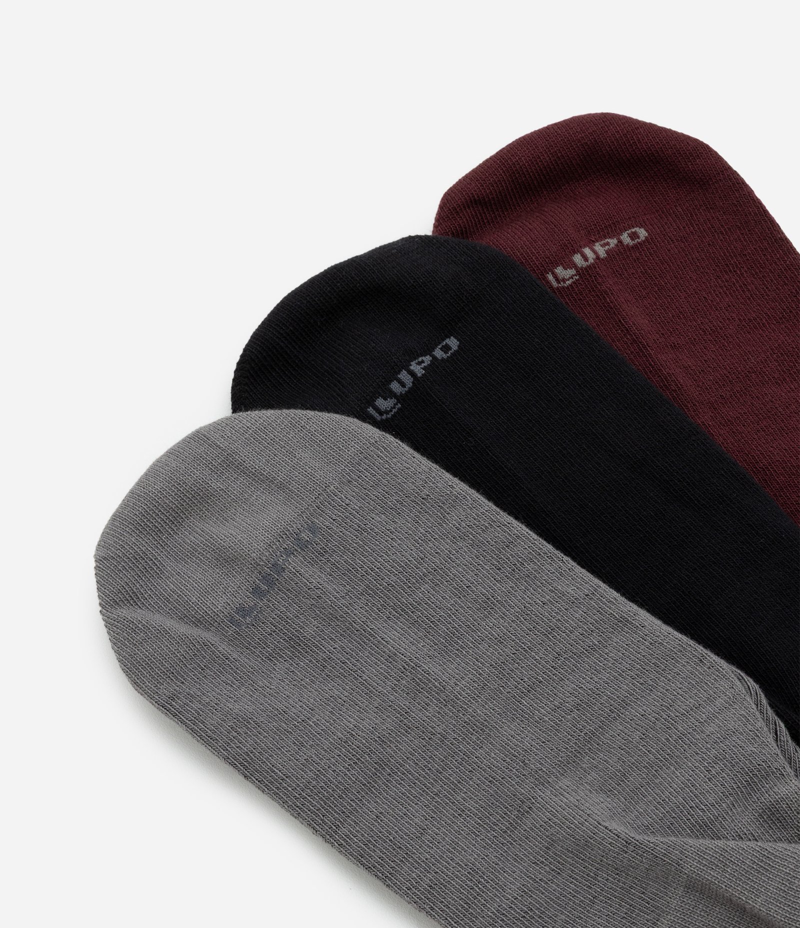 Kit 03 Meia Cano Alto em Algodão Canelado Lupo Cinza/Preto/Vermelho 5