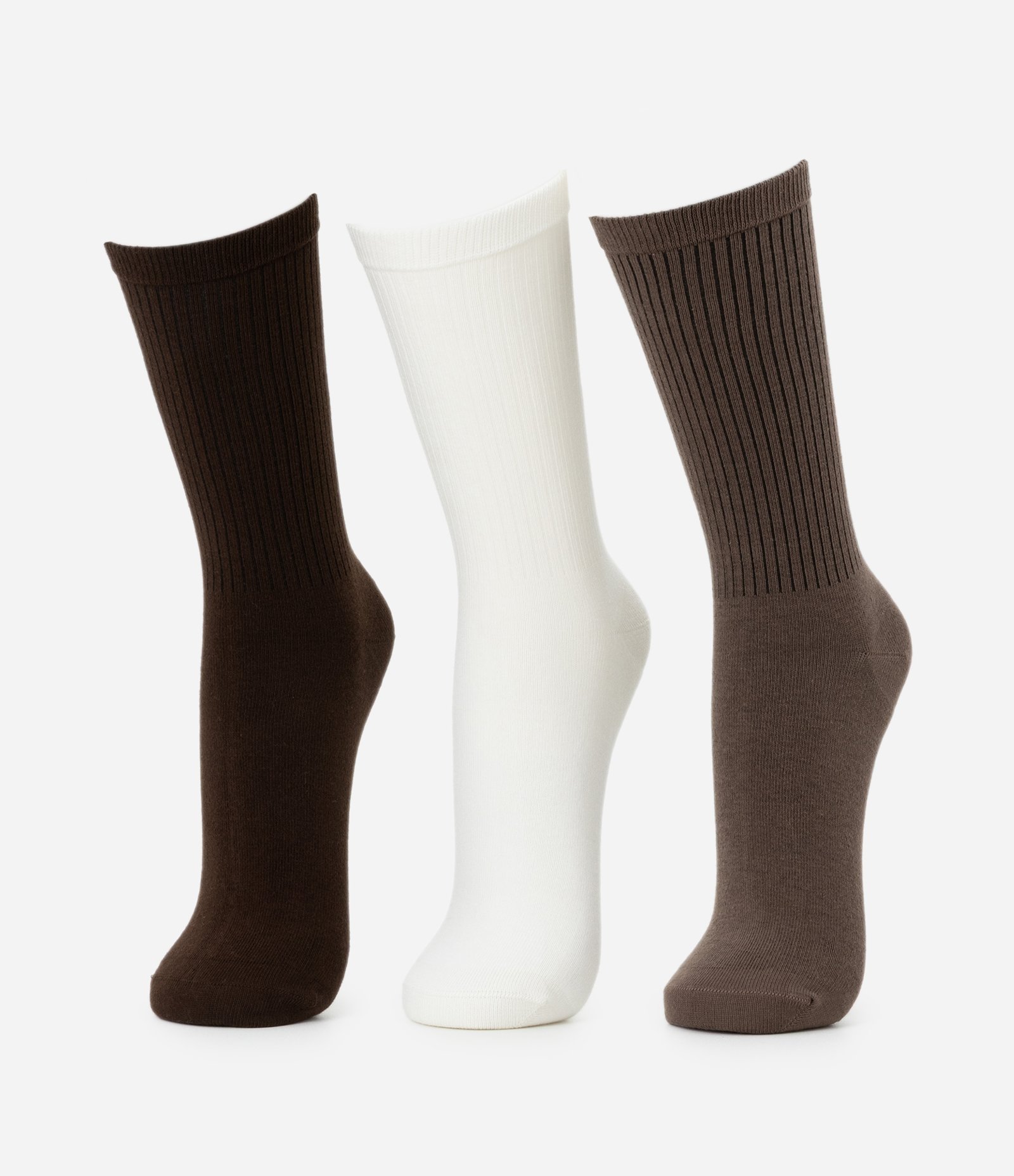 Kit 03 Meia Cano Alto em Algodão Canelado Lupo Marrom/Branco/Preto 1