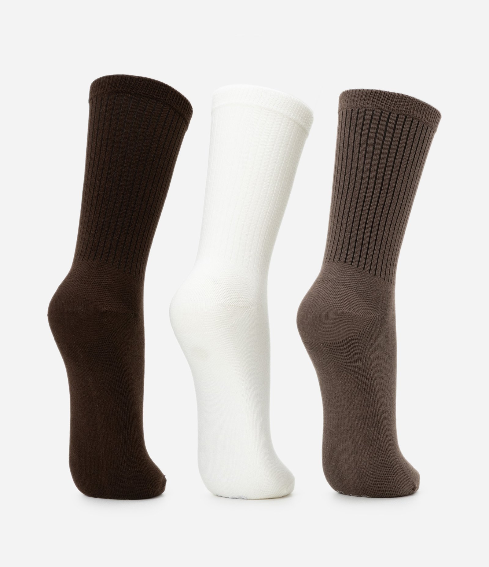 Kit 03 Meia Cano Alto em Algodão Canelado Lupo Marrom/Branco/Preto 2