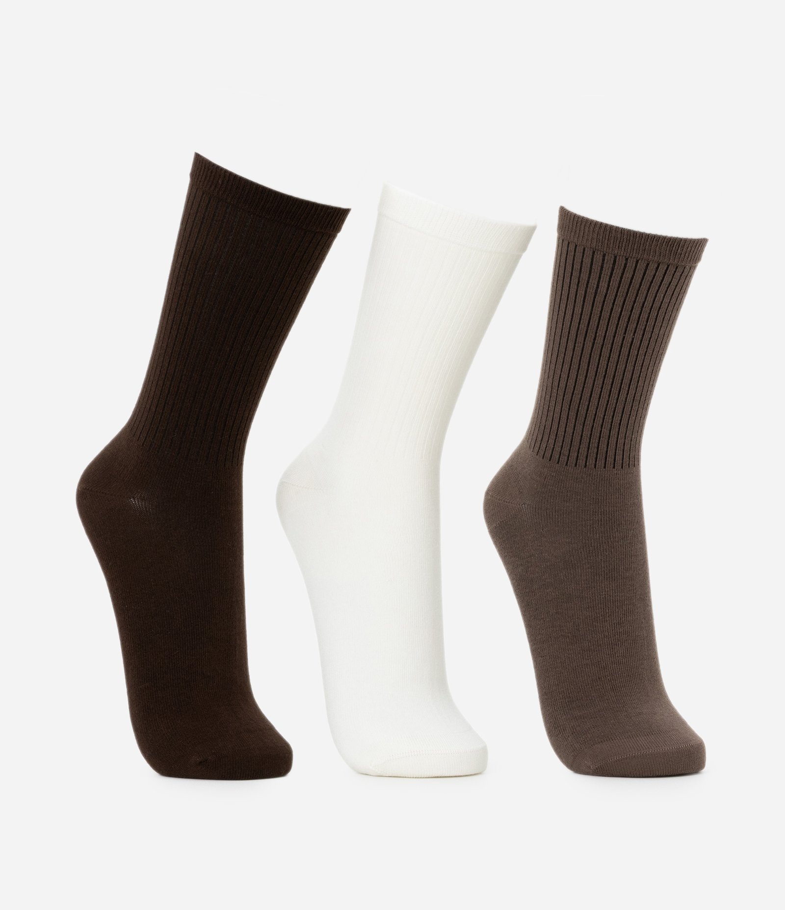 Kit 03 Meia Cano Alto em Algodão Canelado Lupo Marrom/Branco/Preto 3