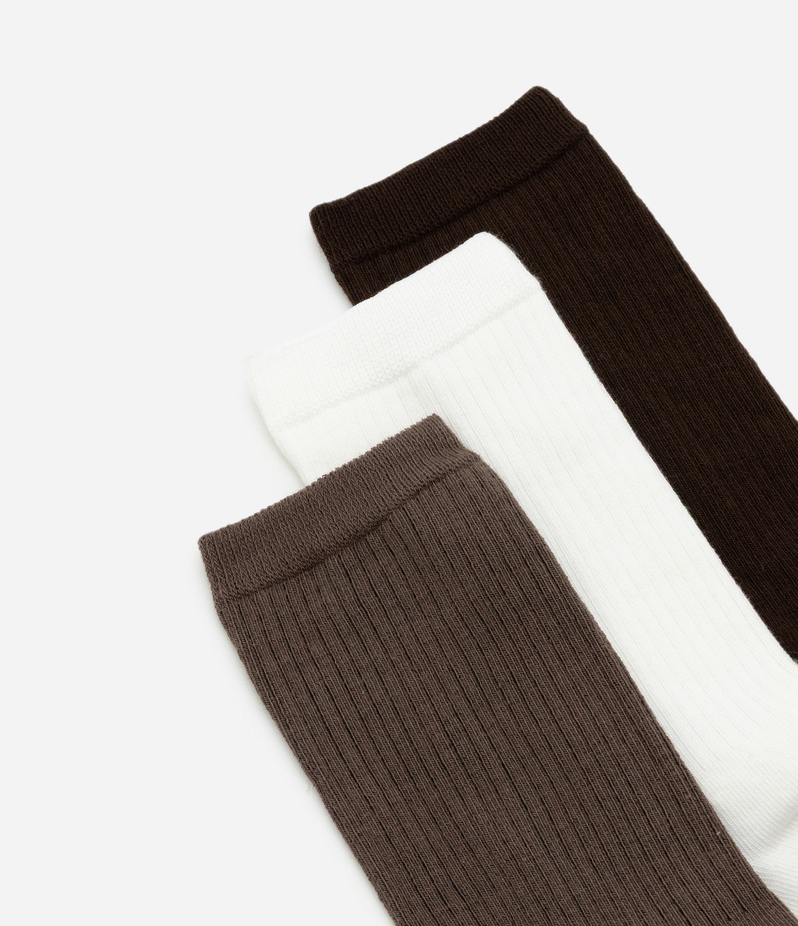Kit 03 Meia Cano Alto em Algodão Canelado Lupo Marrom/Branco/Preto 4