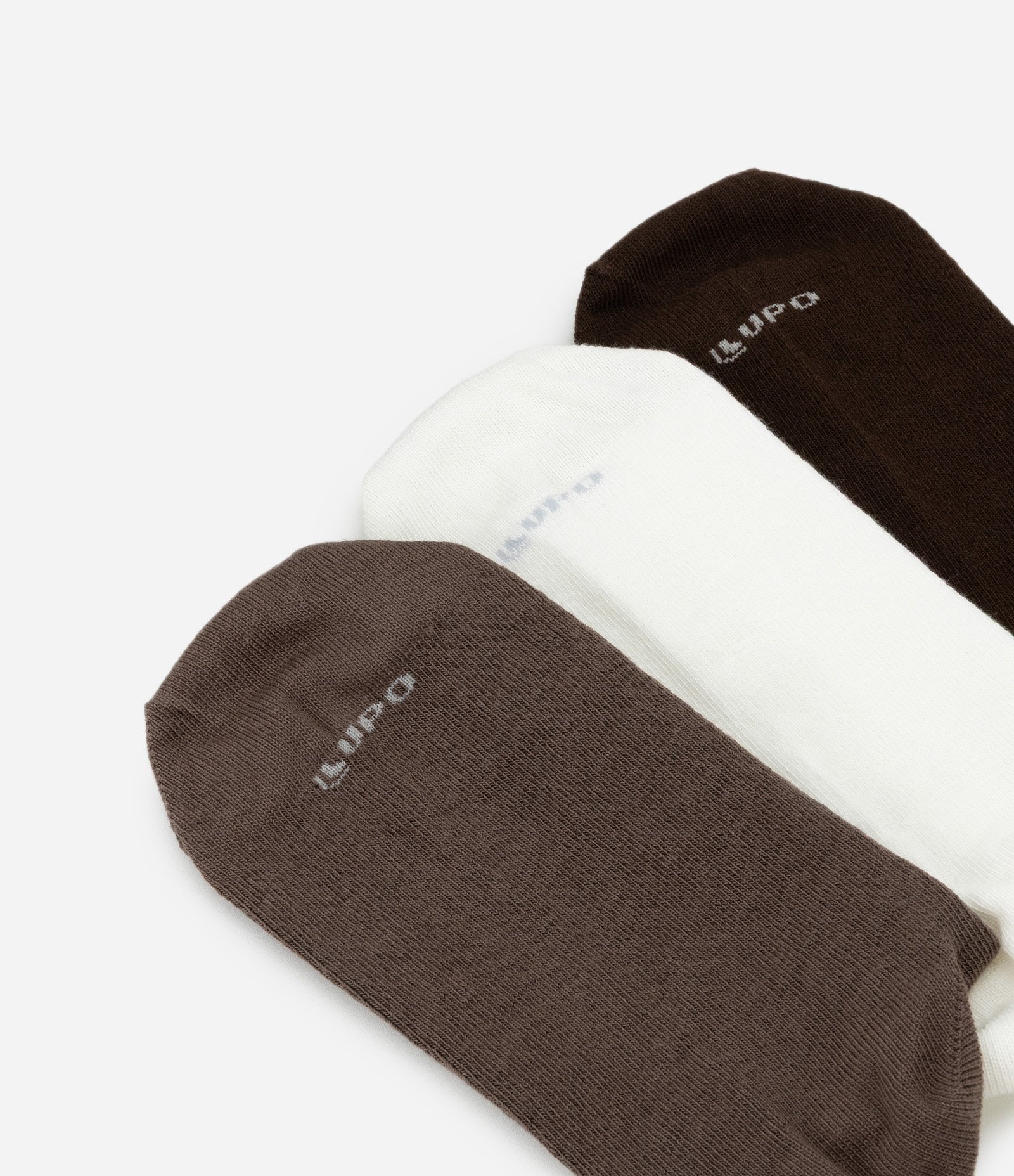 Kit 03 Meia Cano Alto em Algodão Canelado Lupo Marrom/Branco/Preto 5