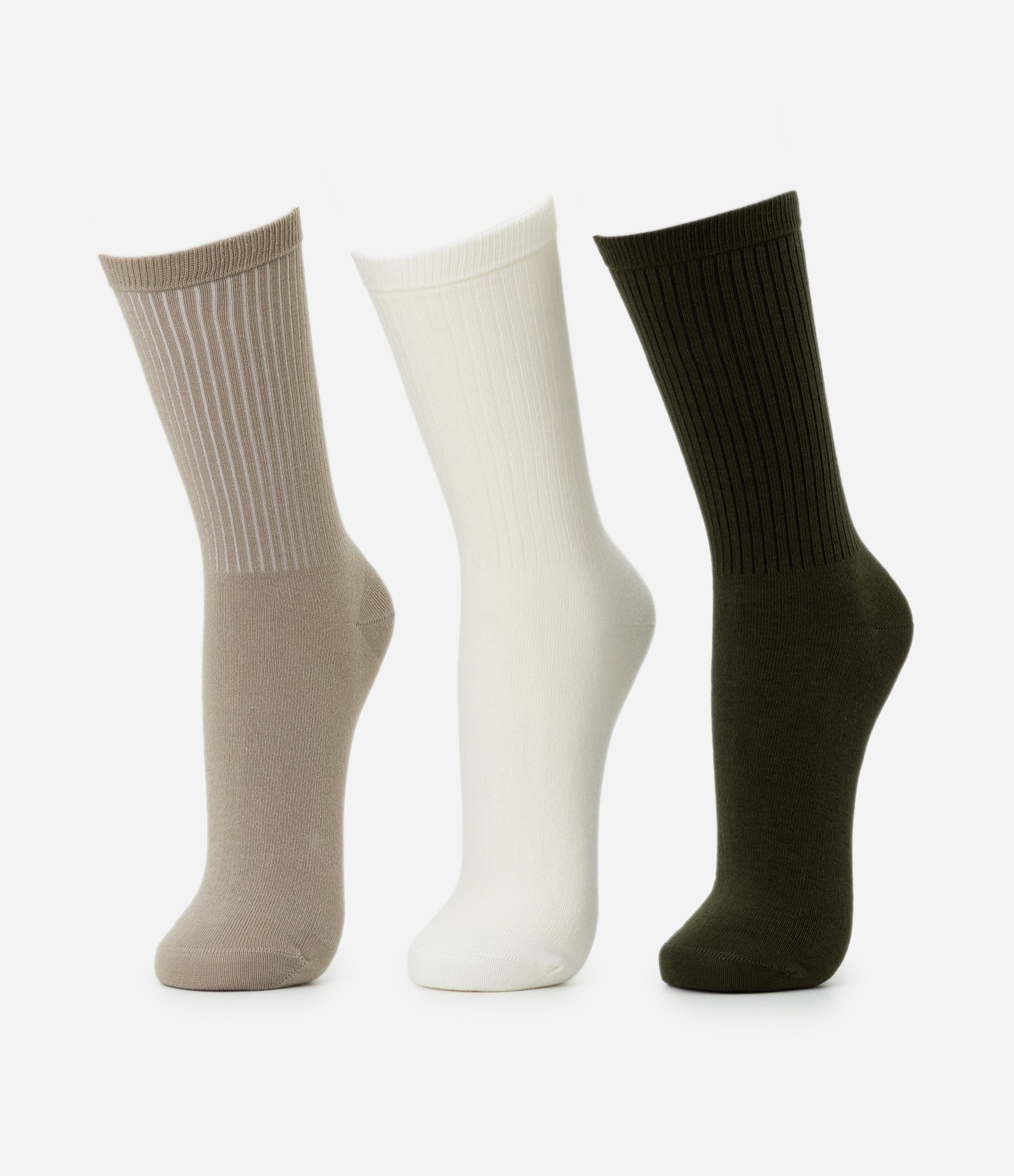 Kit 03 Meia Cano Alto em Algodão Canelado Lupo Bege/Off White/Verde Escuro 1
