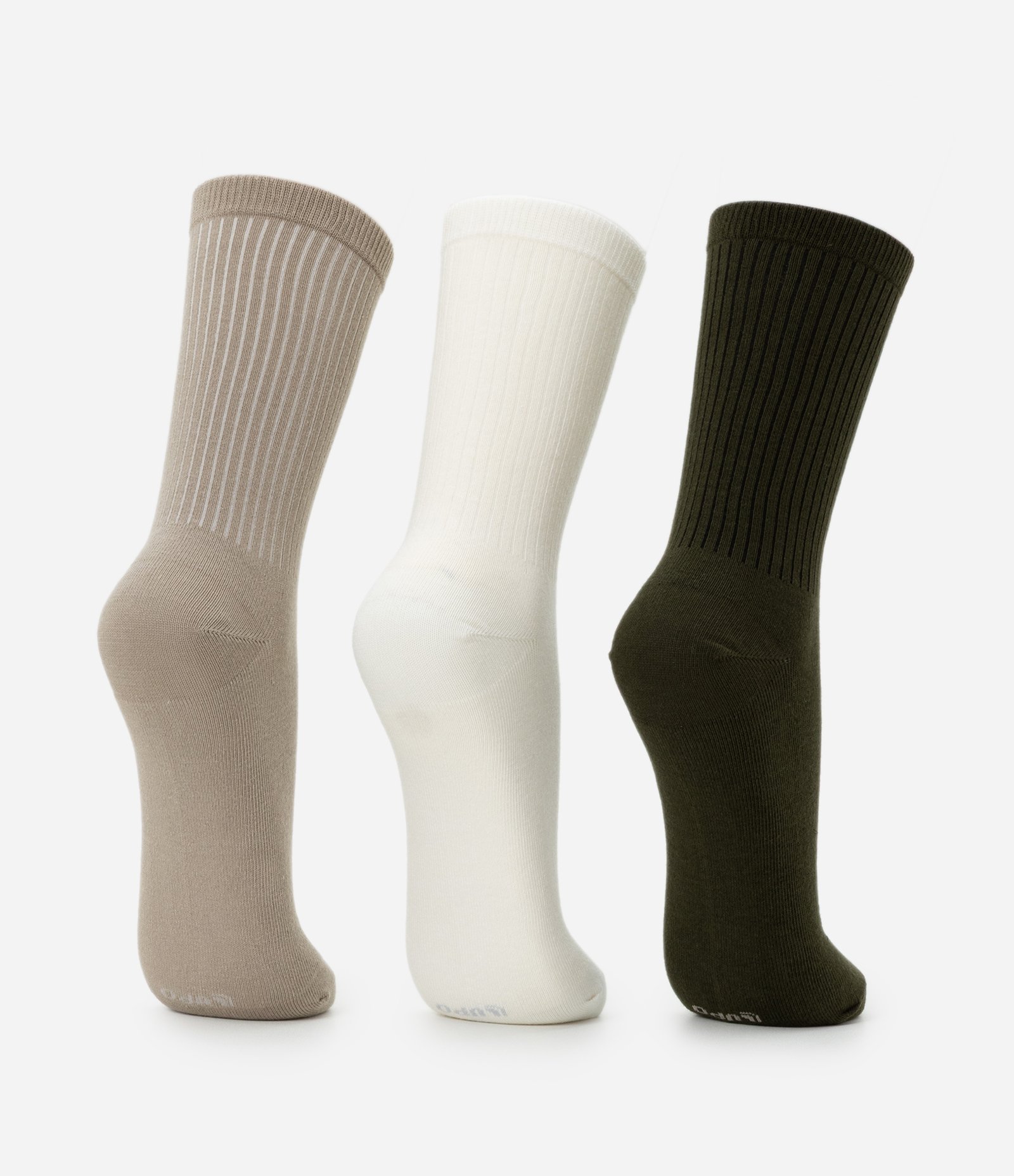 Kit 03 Meia Cano Alto em Algodão Canelado Lupo Bege/Off White/Verde Escuro 2