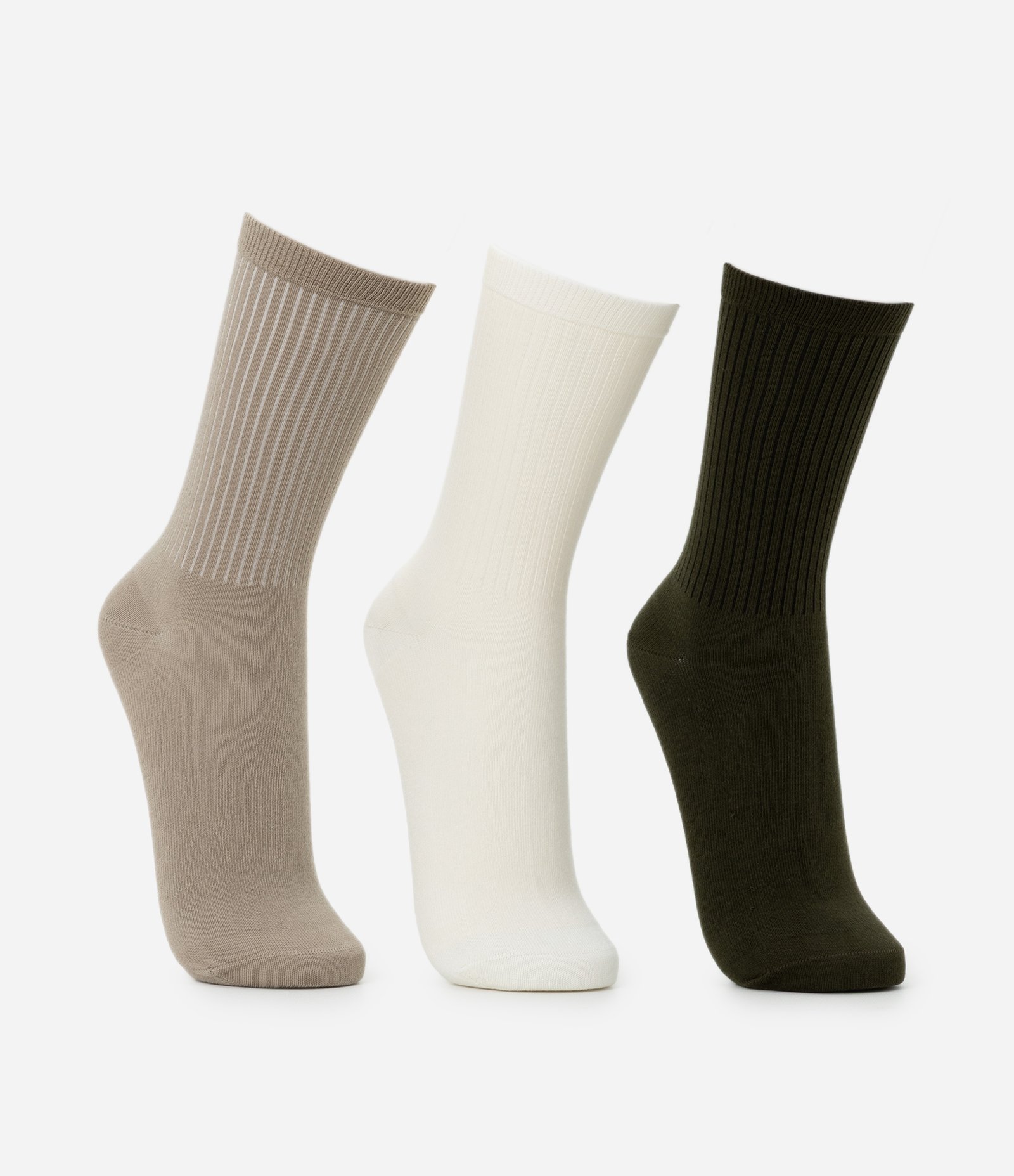 Kit 03 Meia Cano Alto em Algodão Canelado Lupo Bege/Off White/Verde Escuro 3