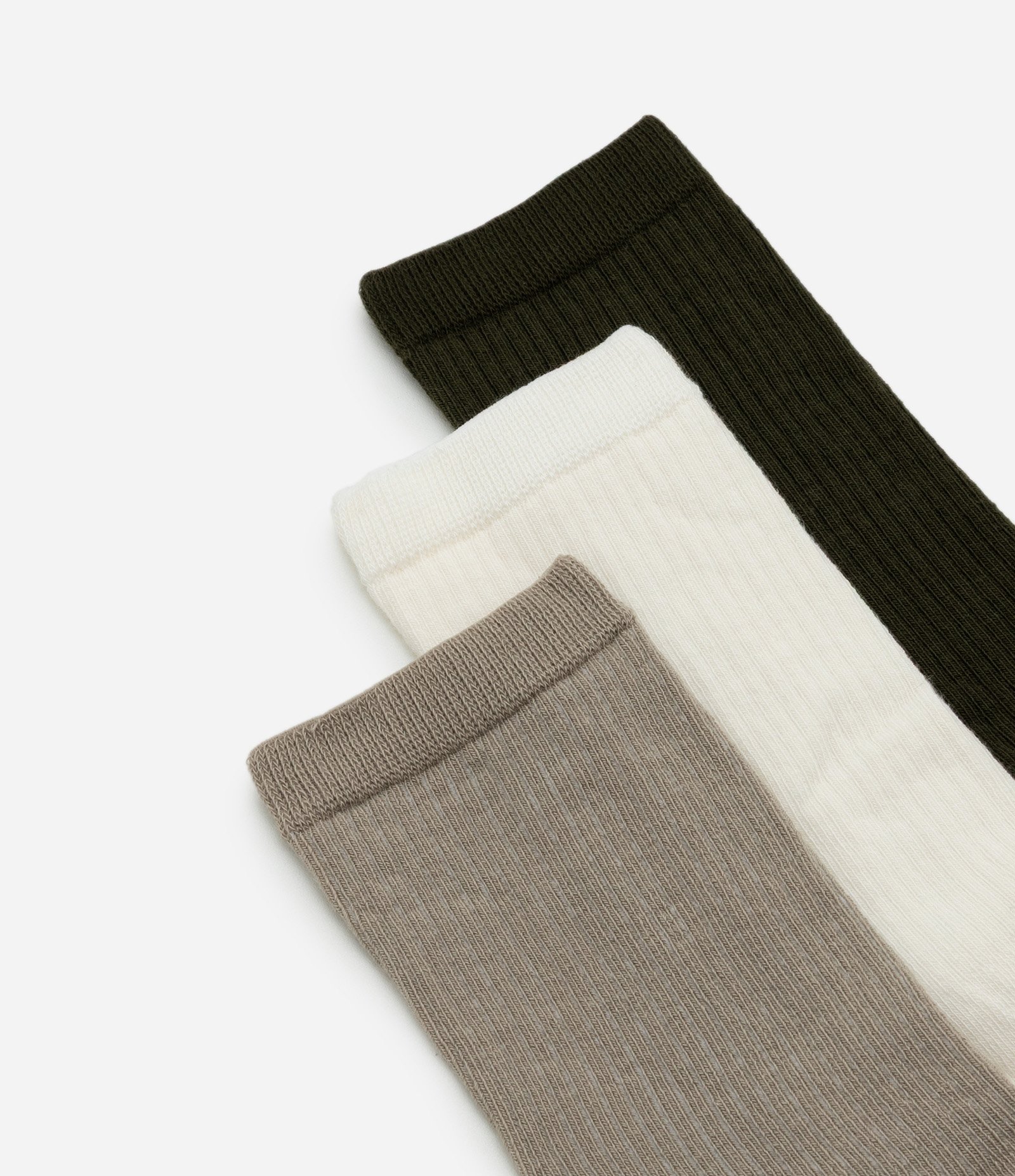 Kit 03 Meia Cano Alto em Algodão Canelado Lupo Bege/Off White/Verde Escuro 4