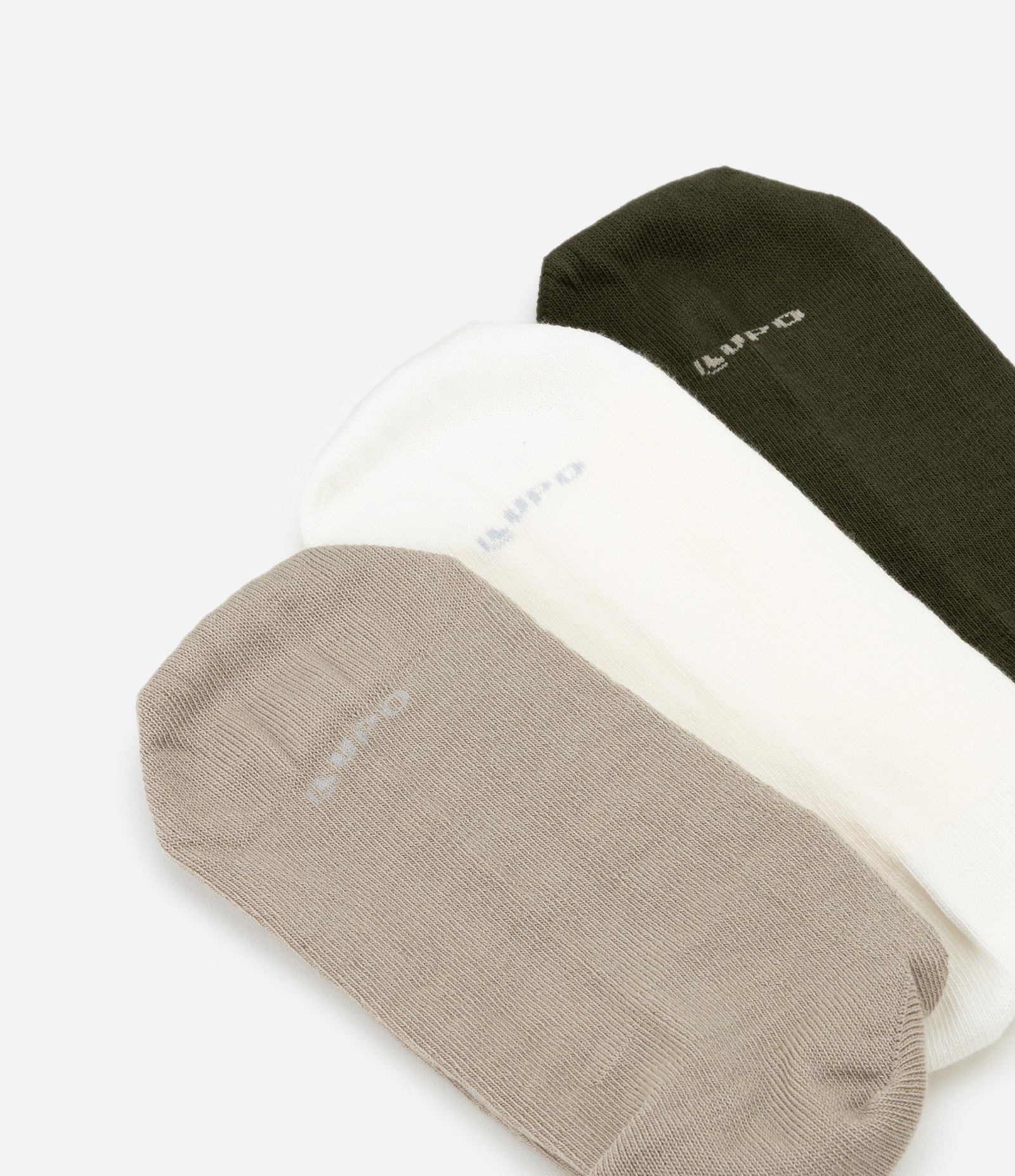 Kit 03 Meia Cano Alto em Algodão Canelado Lupo Bege/Off White/Verde Escuro 5