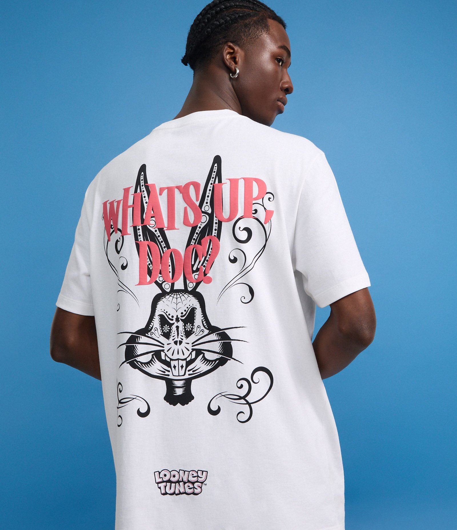 Camiseta Comfort em Algodão com Estampa de Esqueleto Perna Longa Branco 1