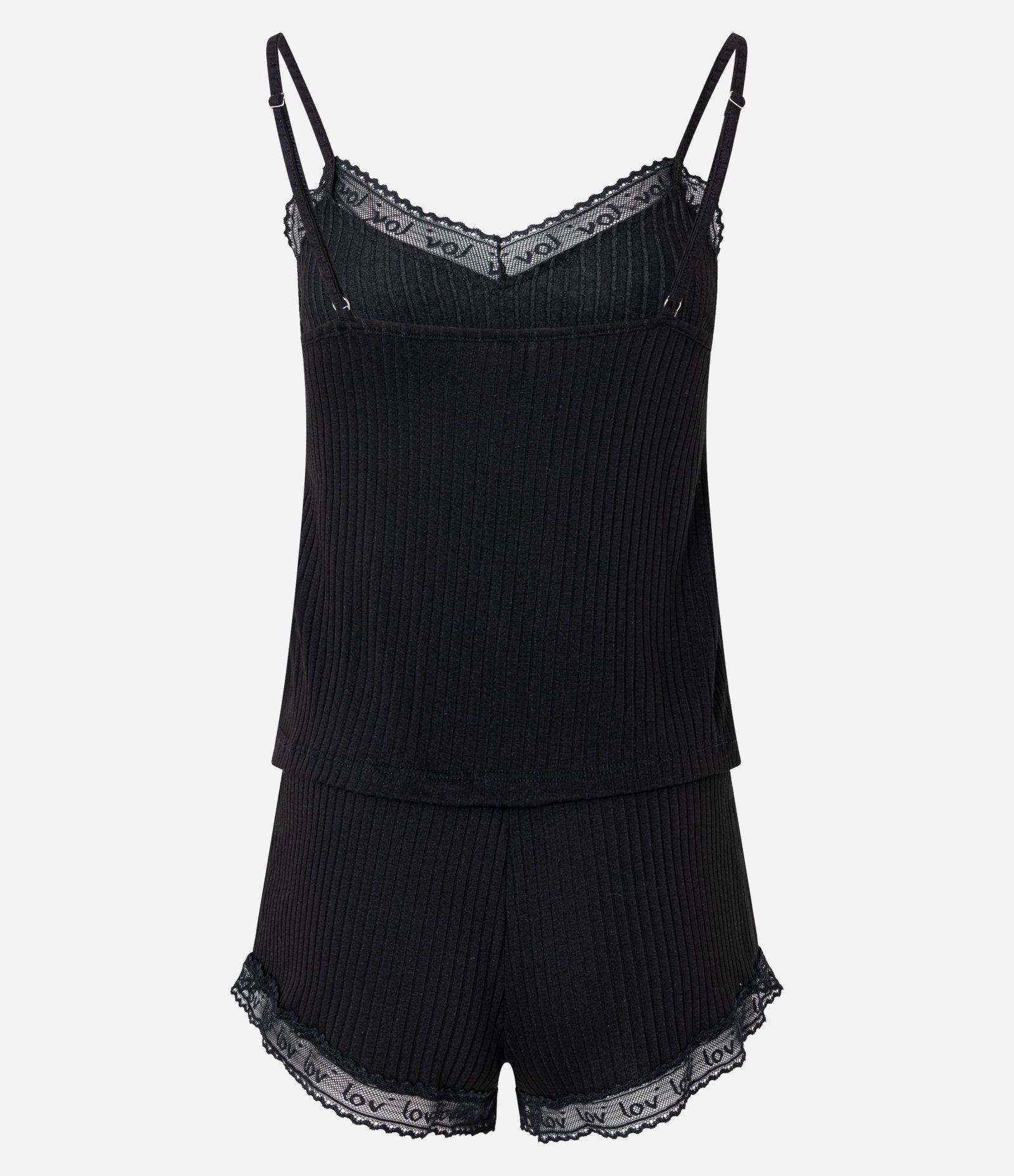 Pijama Short Doll em Ribana com Rendinha Lov Preto 8