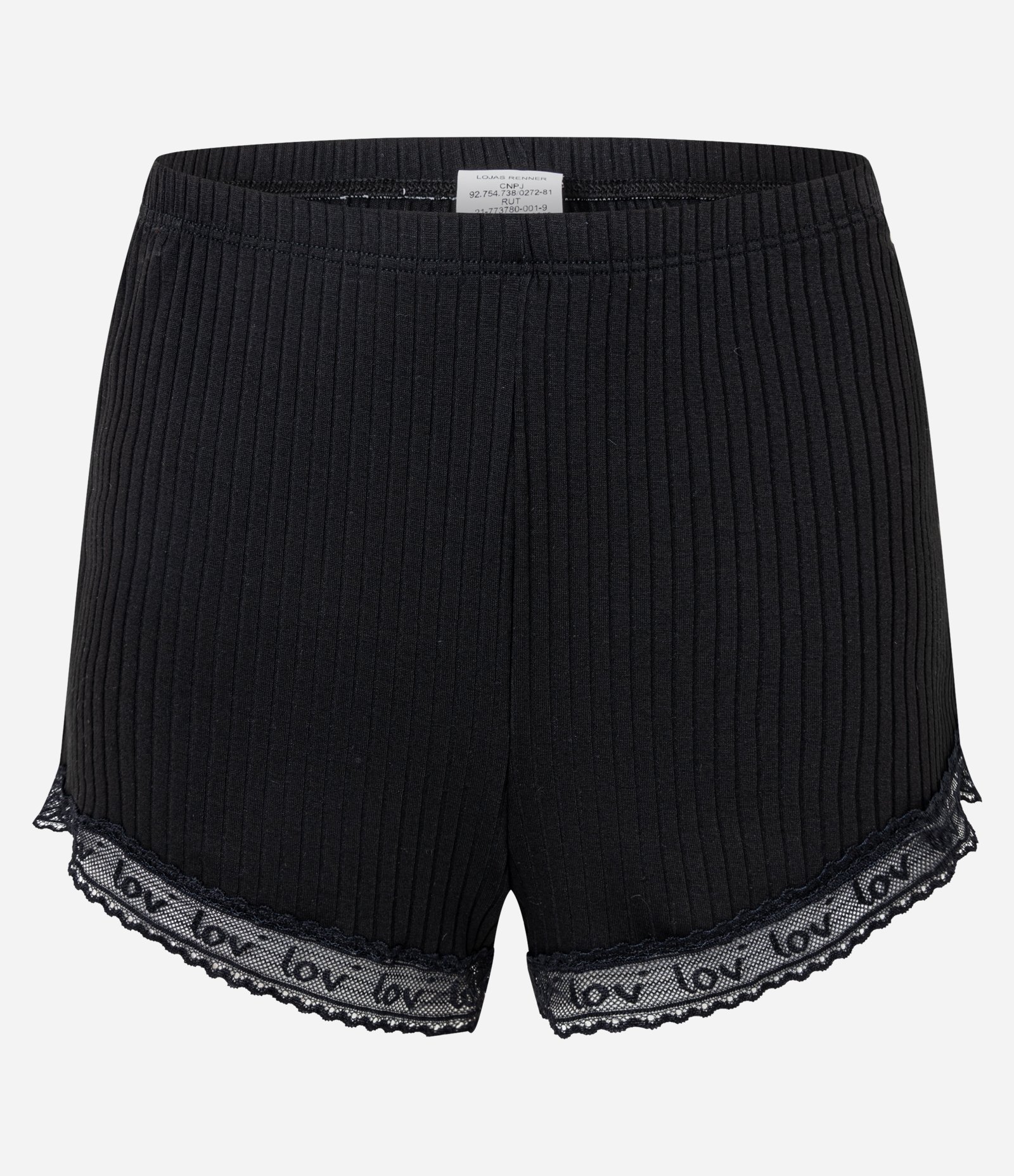 Pijama Short Doll em Ribana com Rendinha Lov Preto 9
