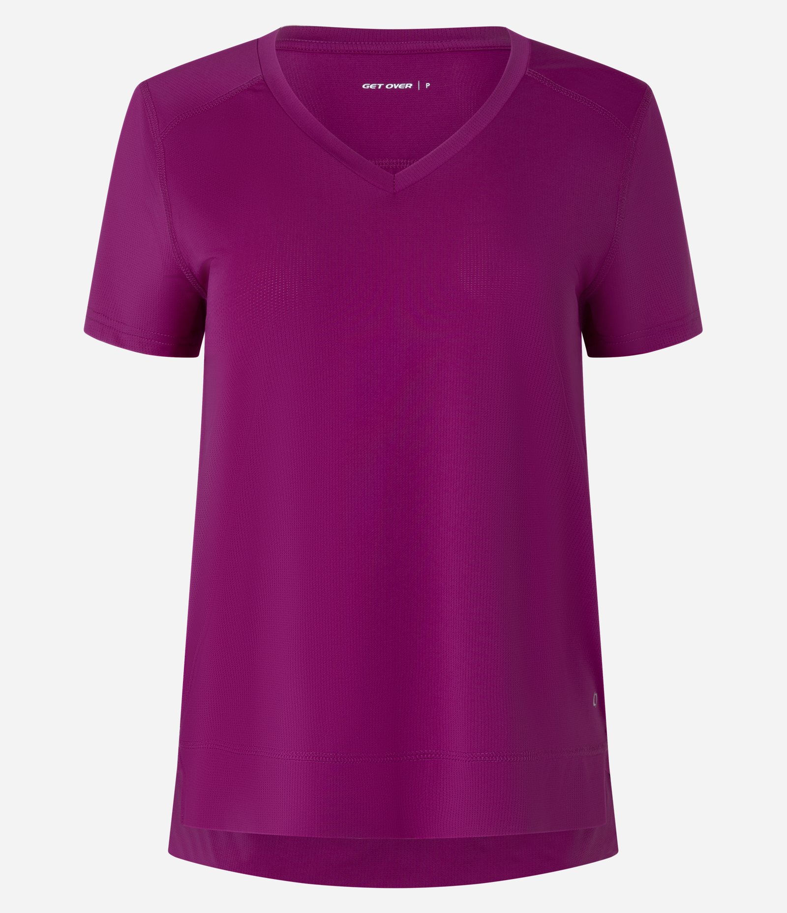 Camiseta Esportiva em Microfibra Furadinha com Barra Mullet Rosa Fuchsia 1
