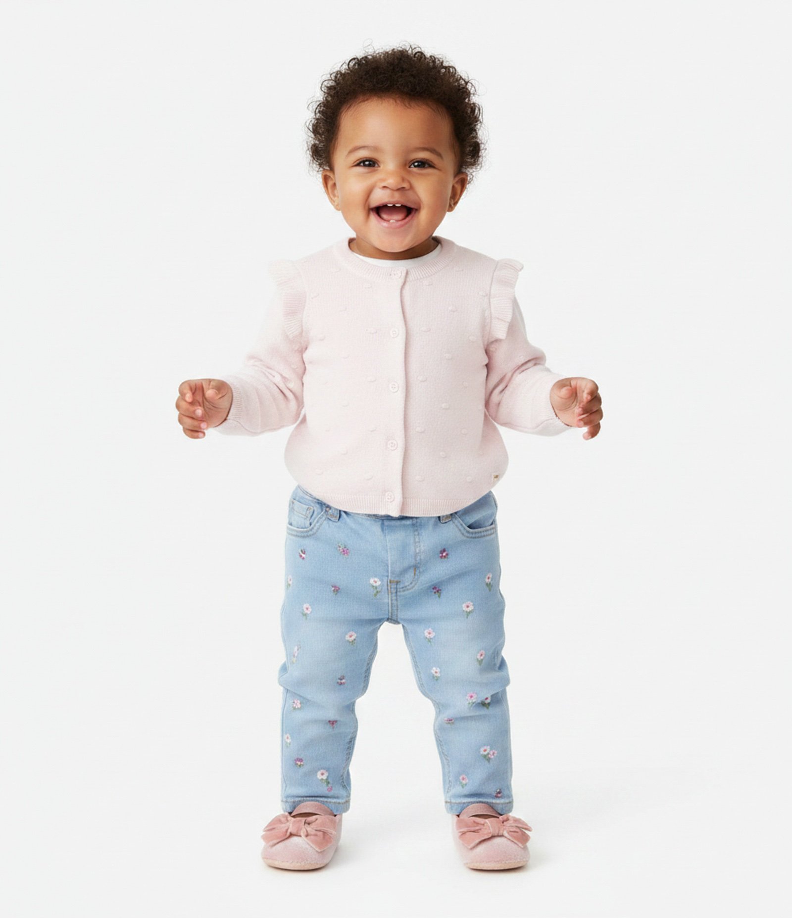 Cardigan Infantil em Efeito Tricô com Babado Texturizado – Tam RN a 18 Meses Lilás Claro 1