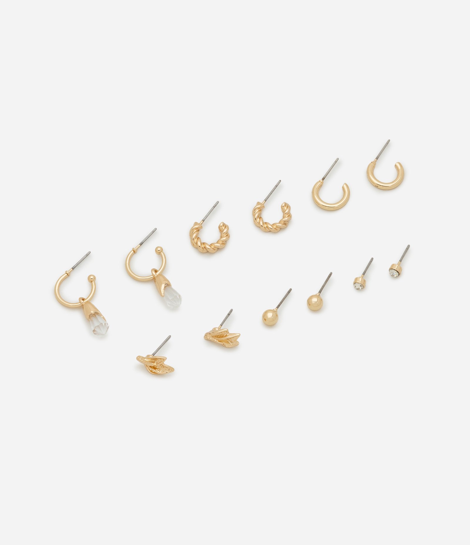 Kit 06 Brincos Argola em Metal com Detalhes de Cristal Dourado 1