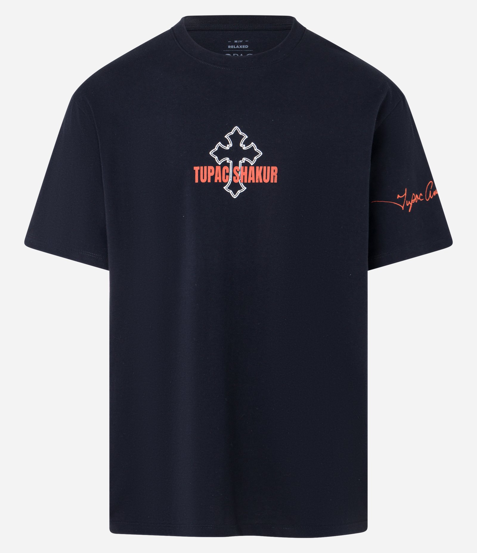 Camiseta Relaxed em Algodão com Estampa de Cruz e Lettering Tupac Shakur Preto 6