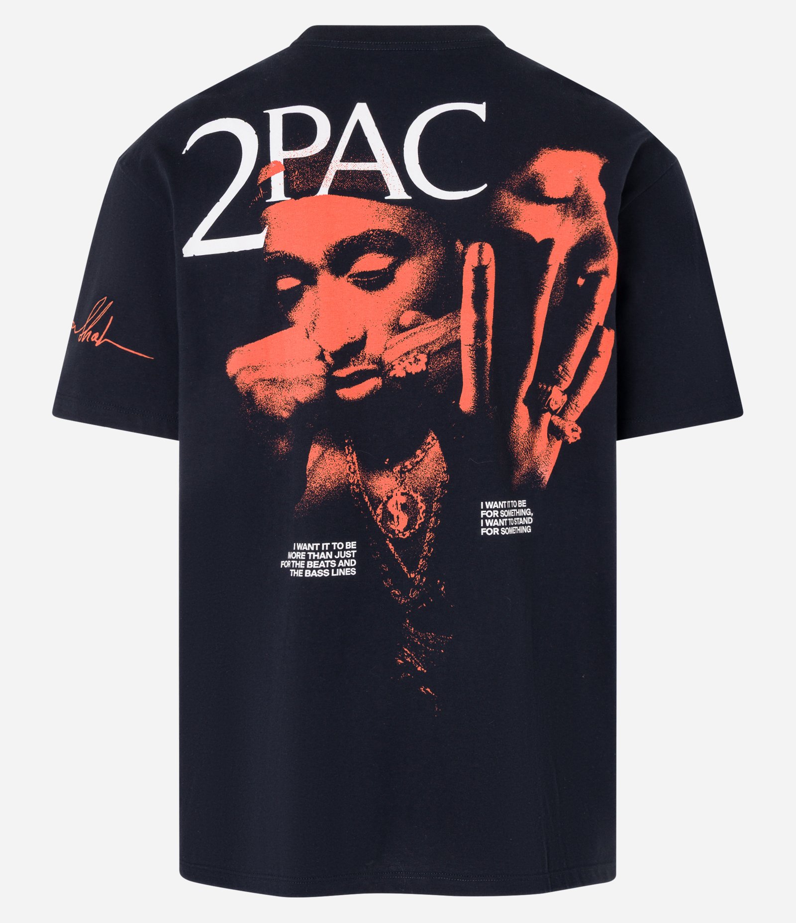 Camiseta Relaxed em Algodão com Estampa de Cruz e Lettering Tupac Shakur Preto 7