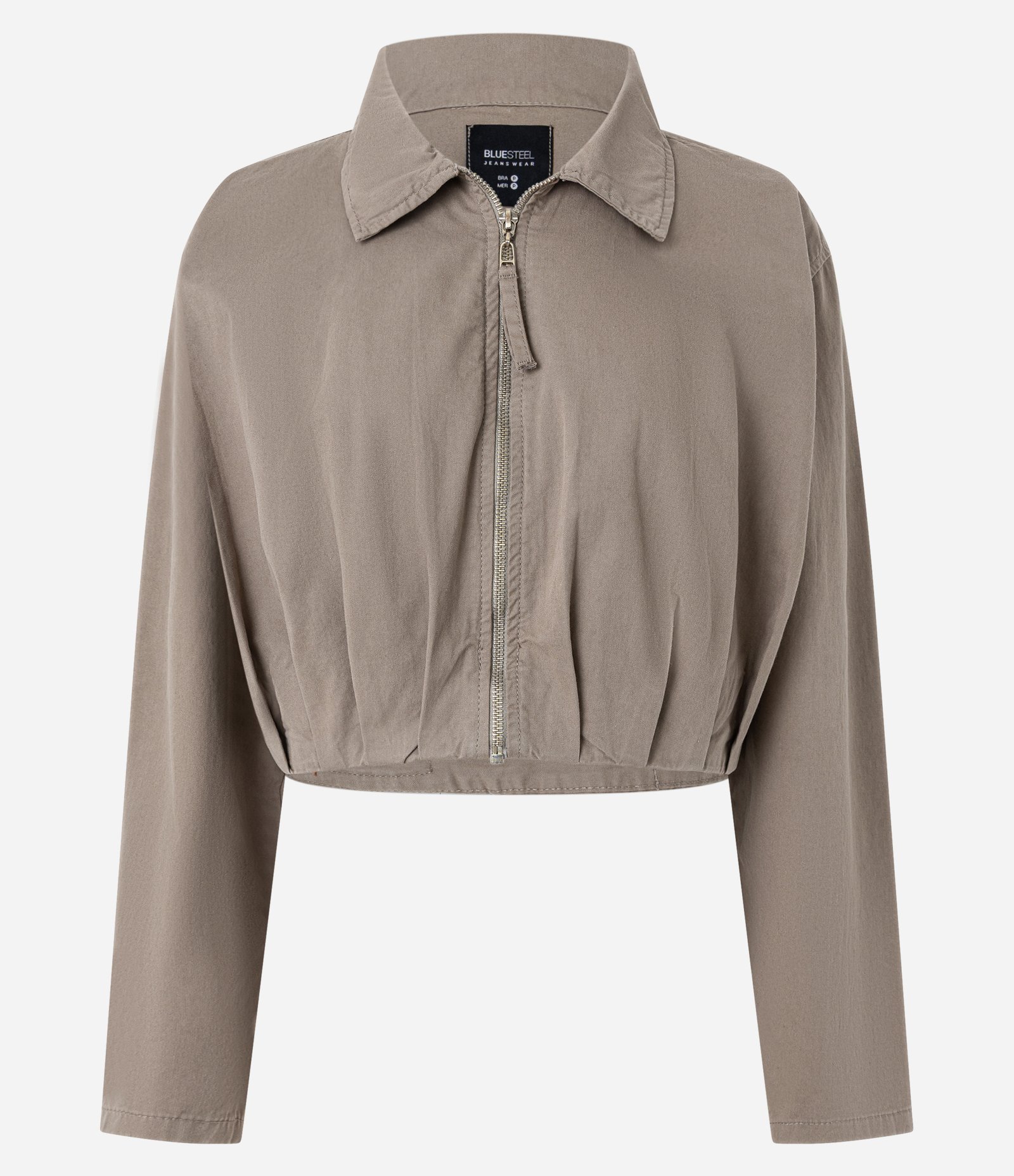 Jaqueta em Sarja com Gola Polo e Pregas Cinza 8