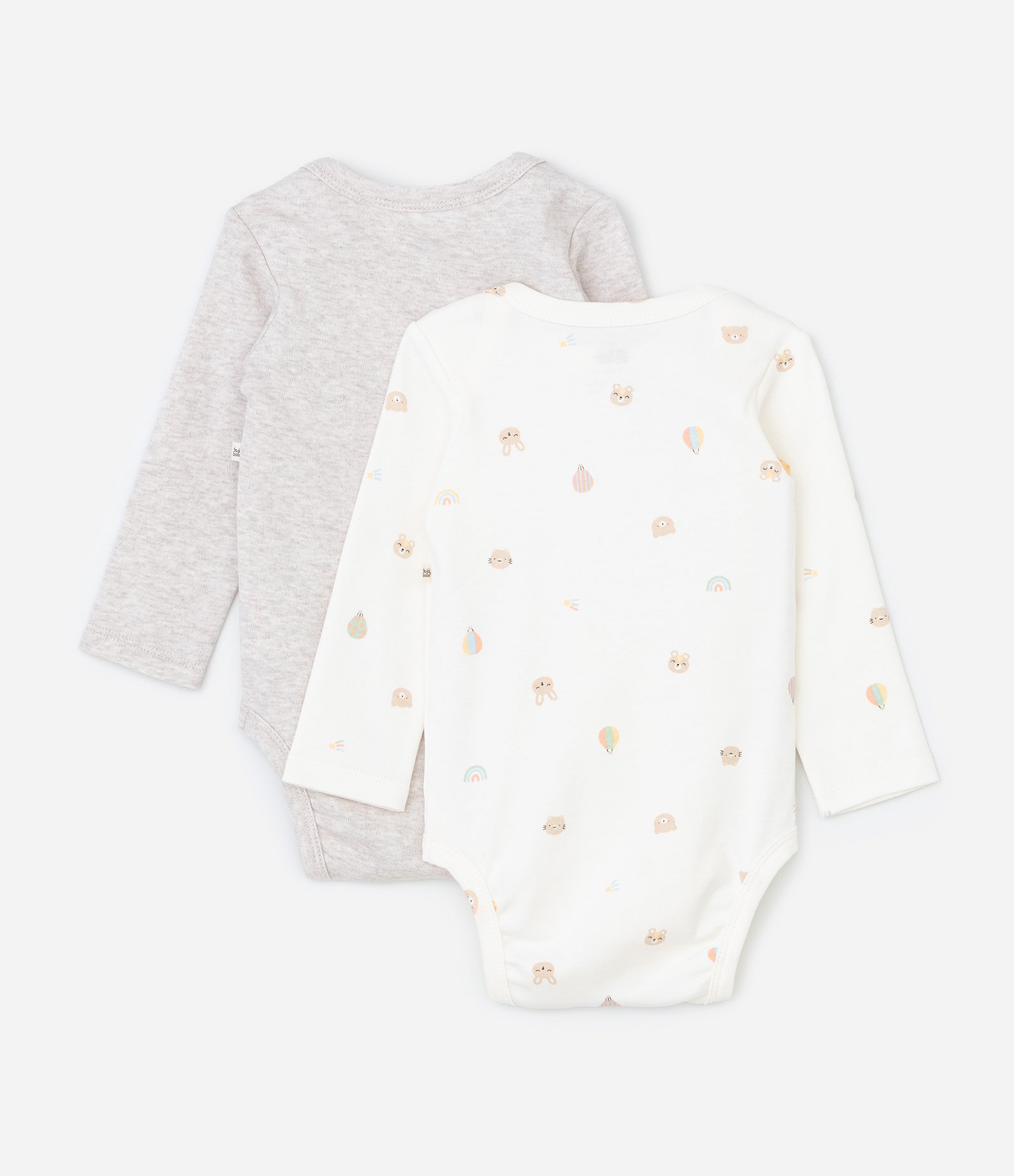 Kit 02 Bodies Infantil em Suedine com Mini Ícones – Tam RN a 12 Meses Off White/Cinza 2