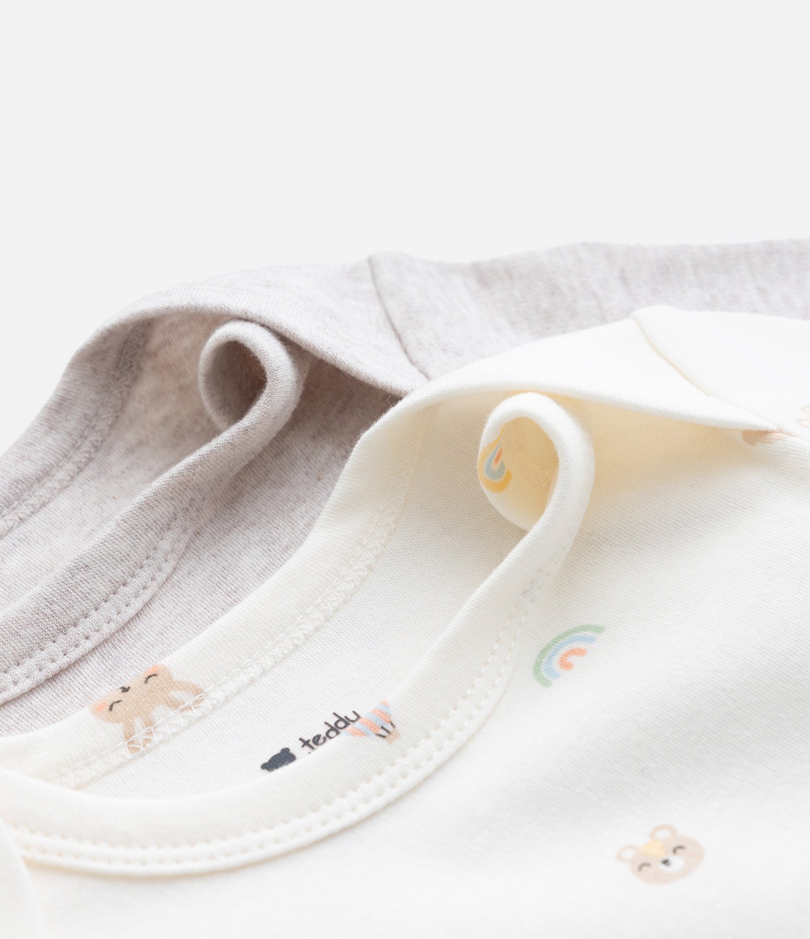 Kit 02 Bodies Infantil em Suedine com Mini Ícones – Tam RN a 12 Meses Off White/Cinza 6