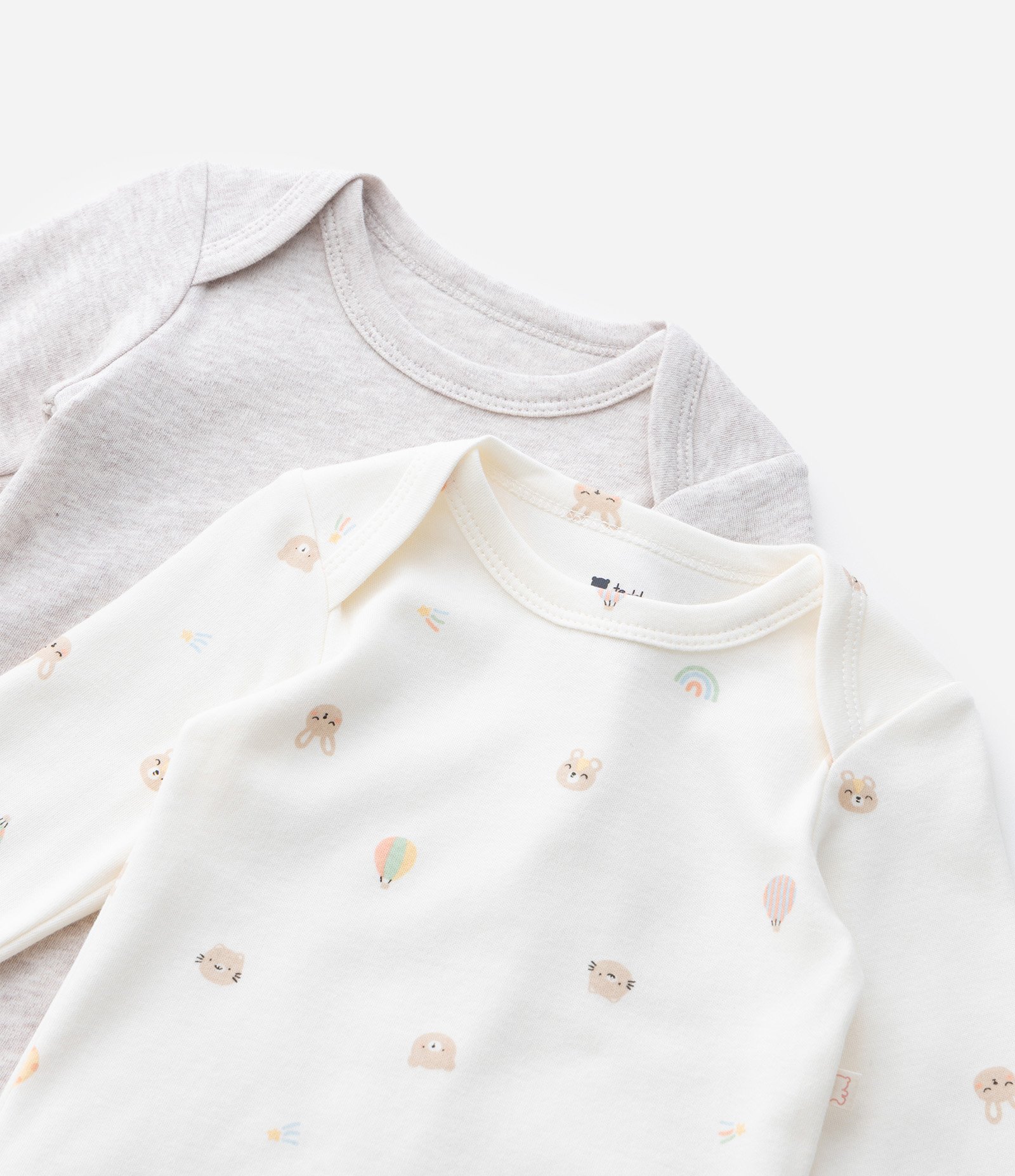 Kit 02 Bodies Infantil em Suedine com Mini Ícones – Tam RN a 12 Meses Off White/Cinza 7