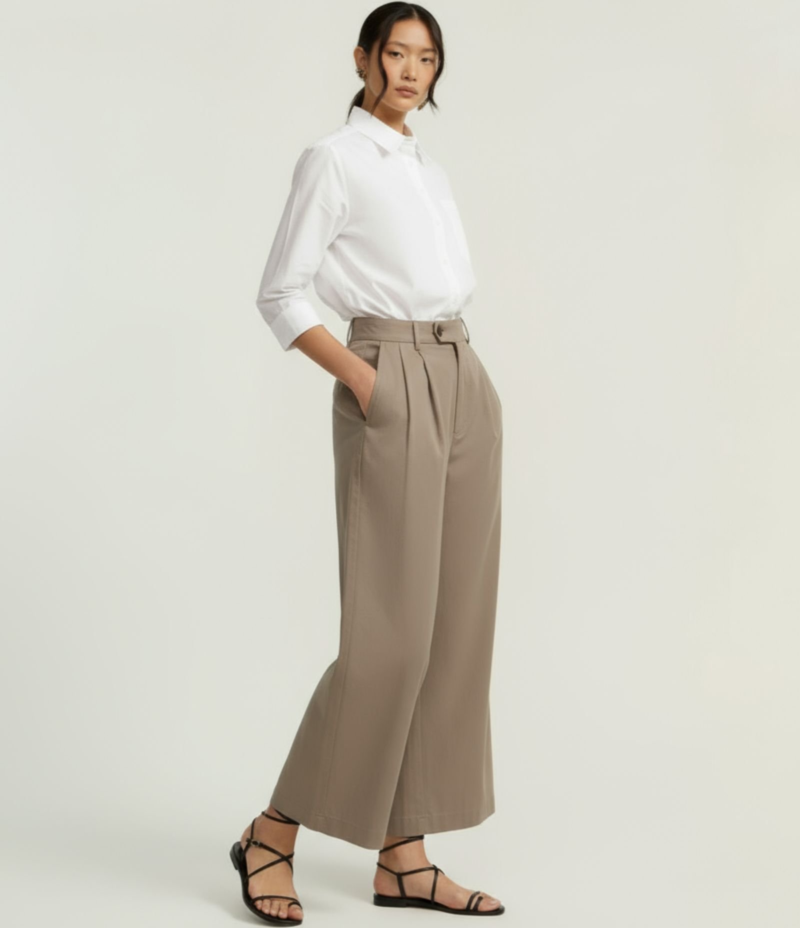 Calça Reta em Sarja com Cós Alfaiatado com Pregas Cinza 1