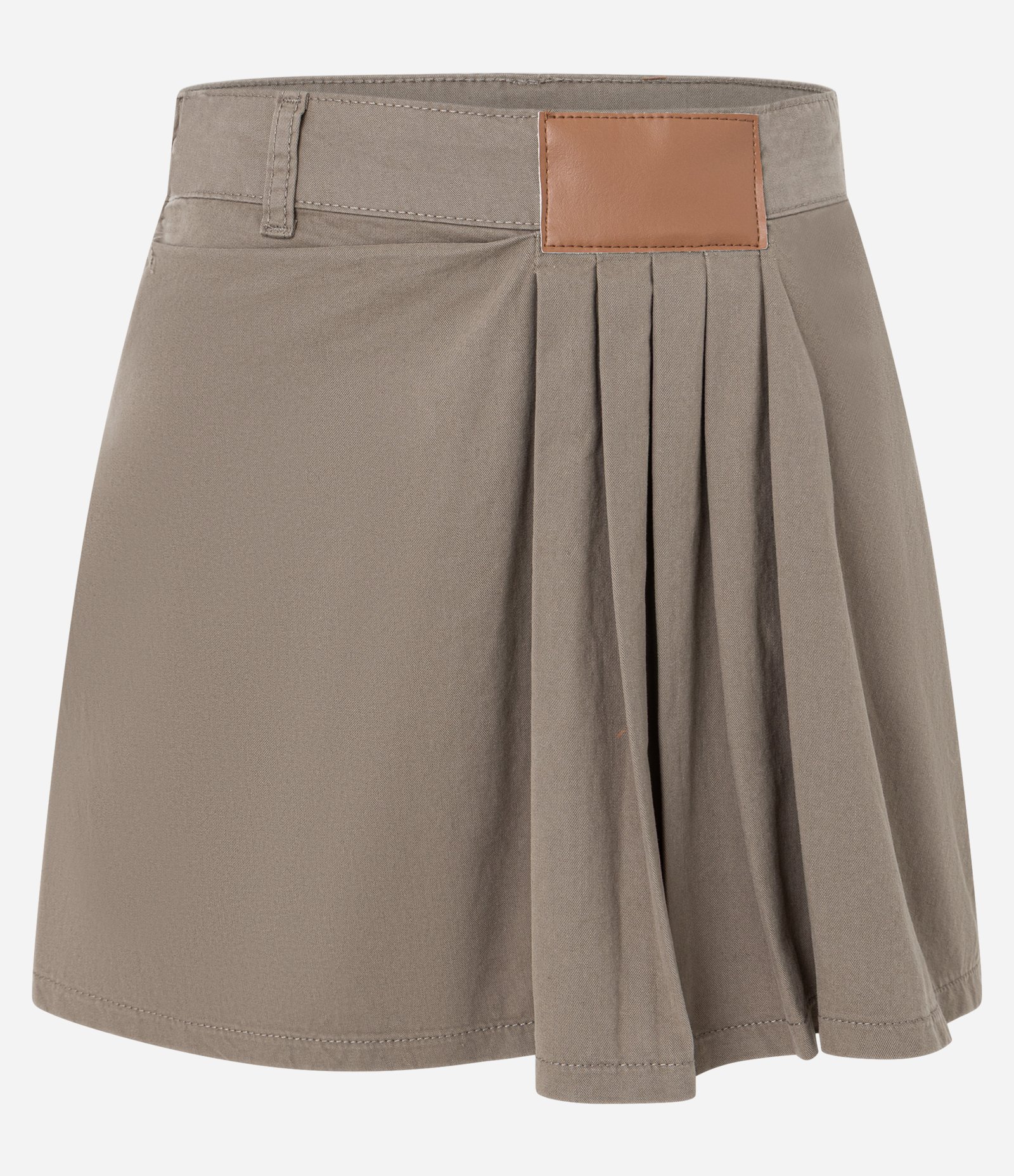 Minissaia em Sarja com Pregas e Etiqueta Frontal Marrom 7