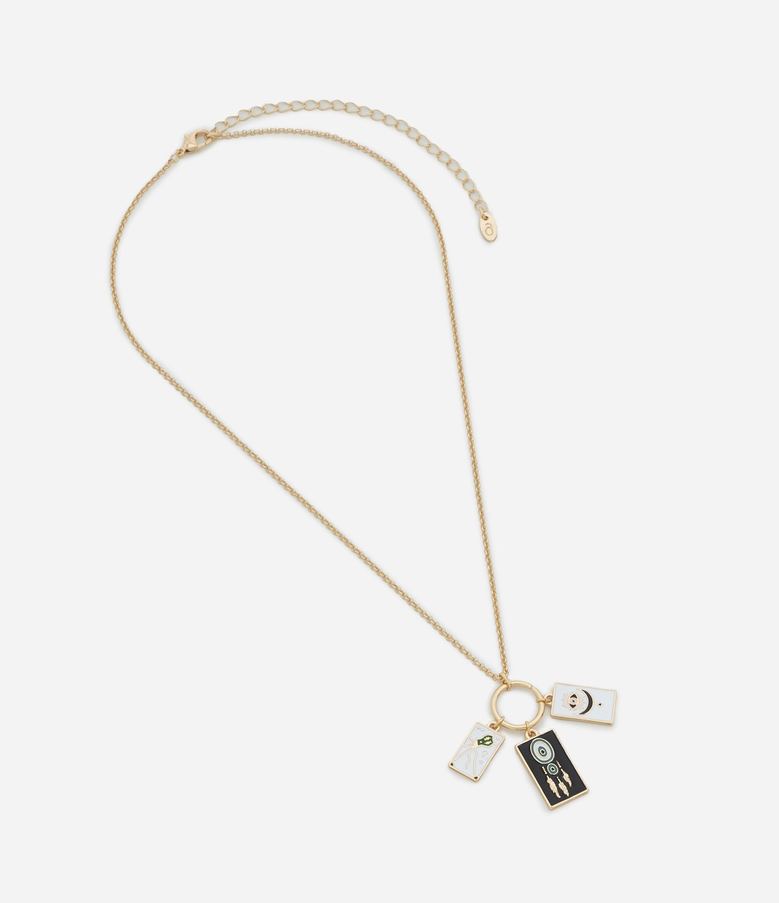 Colar Médio com Argola e Pingentes Plaquinhas Esmaltados Dourado 2