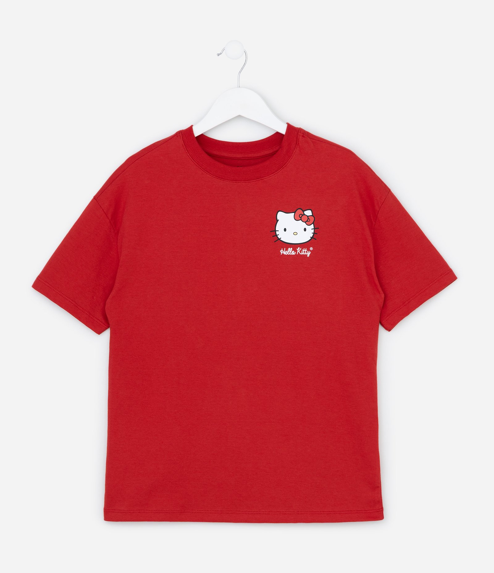 Camiseta Infantil Oversized com Estampada Hello Kitty - Tam 7 a 14 Anos Vermelho 1