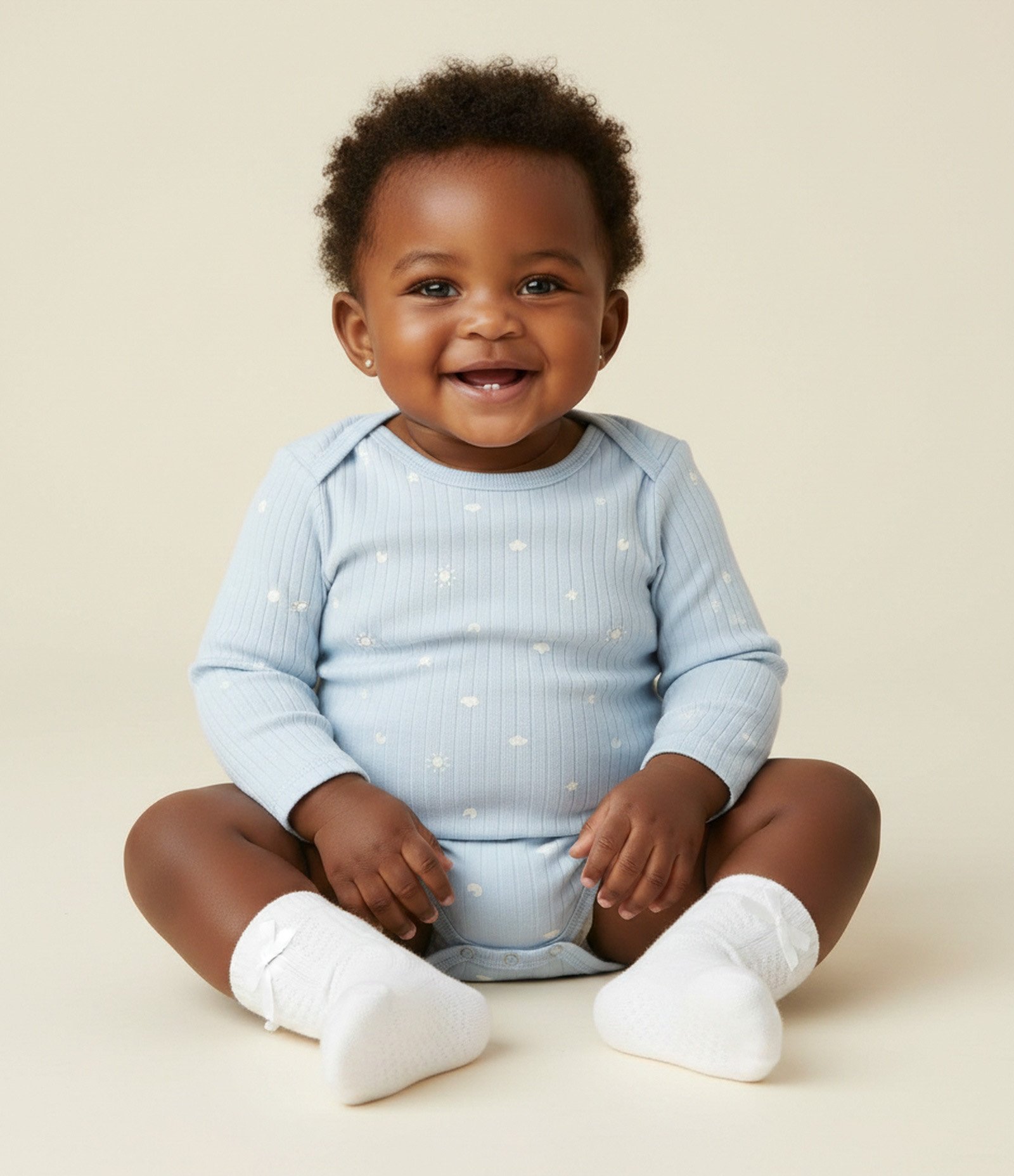 Body Infantil Canelado com Mini Ícones do Céu – Tam RN a 18 Meses Azul Claro 1