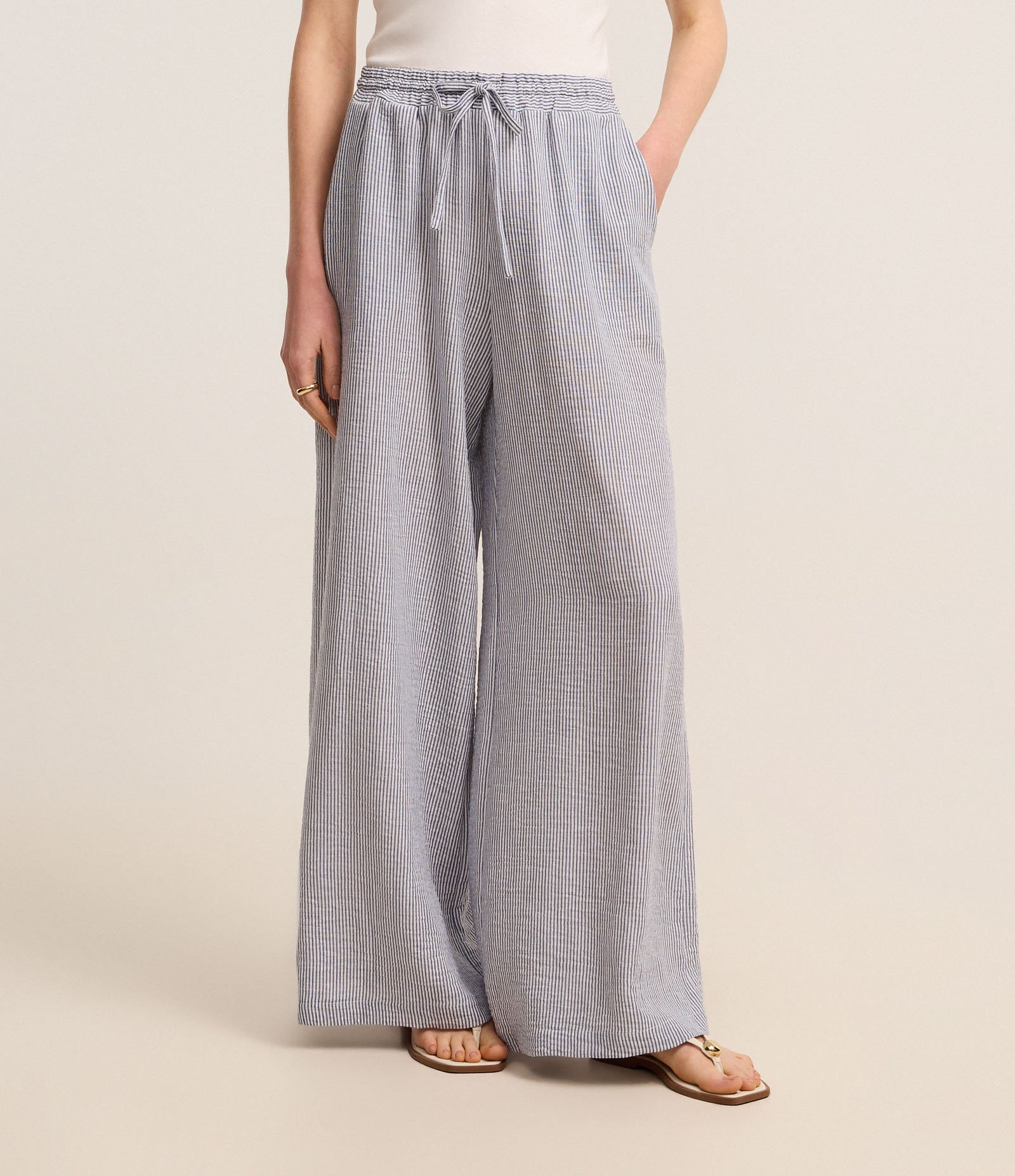 Calça Fluída Alfaiatada com Listras e Textura Twilight Blue 3