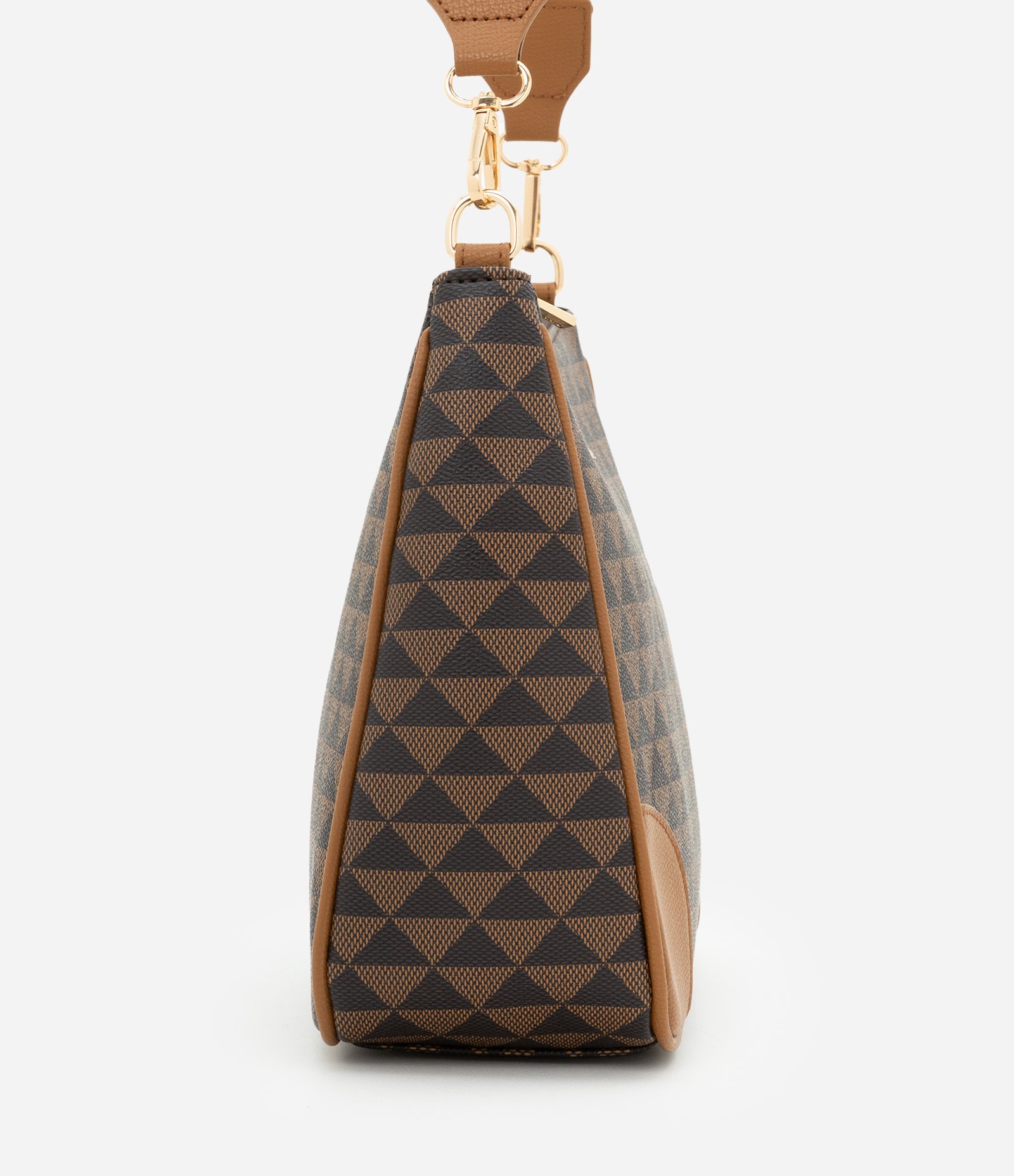 Bolsa Postman Média com Estampa Triangular Marrom 2