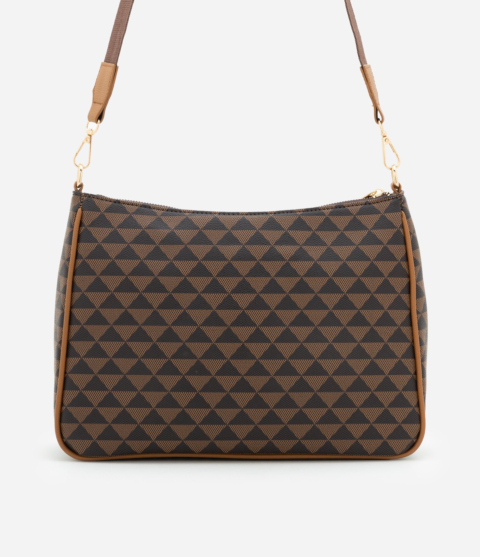 Bolsa Postman Média com Estampa Triangular Marrom 3