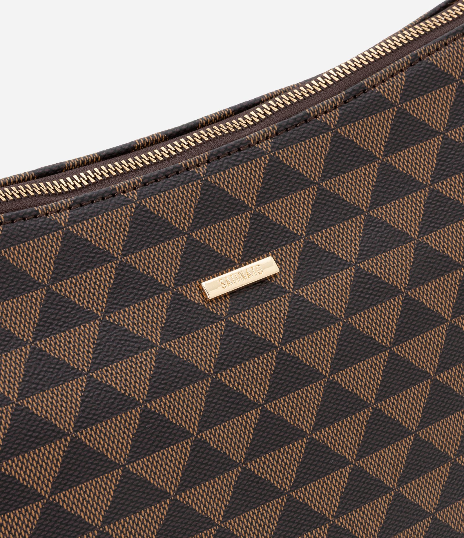 Bolsa Postman Média com Estampa Triangular Marrom 5