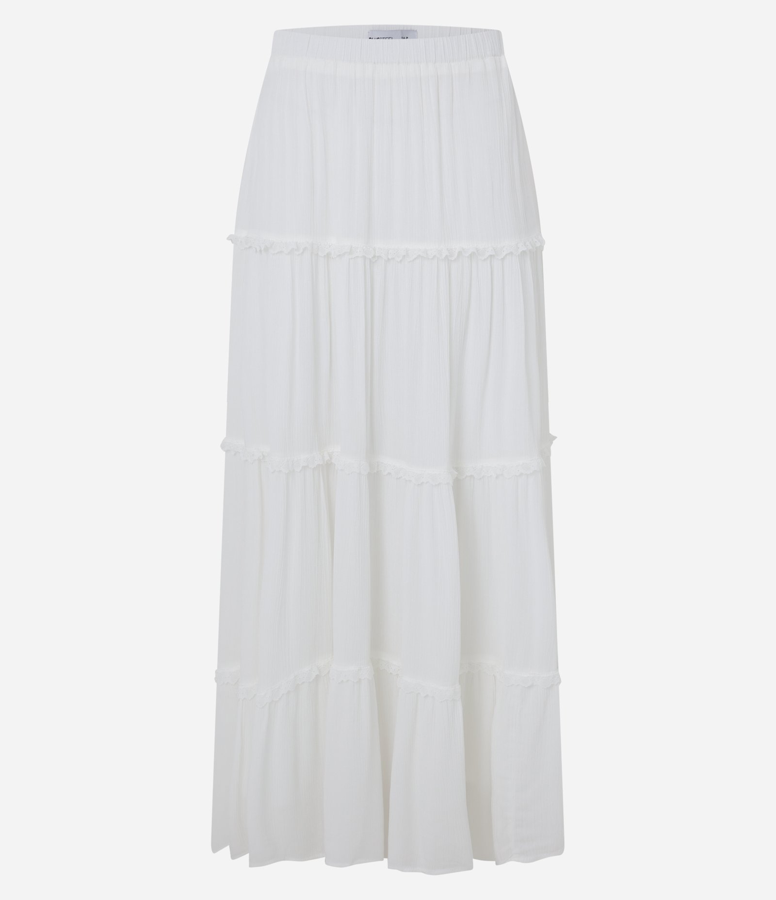 Saia Long Midi em Viscose com Babados e Textura Branco 7