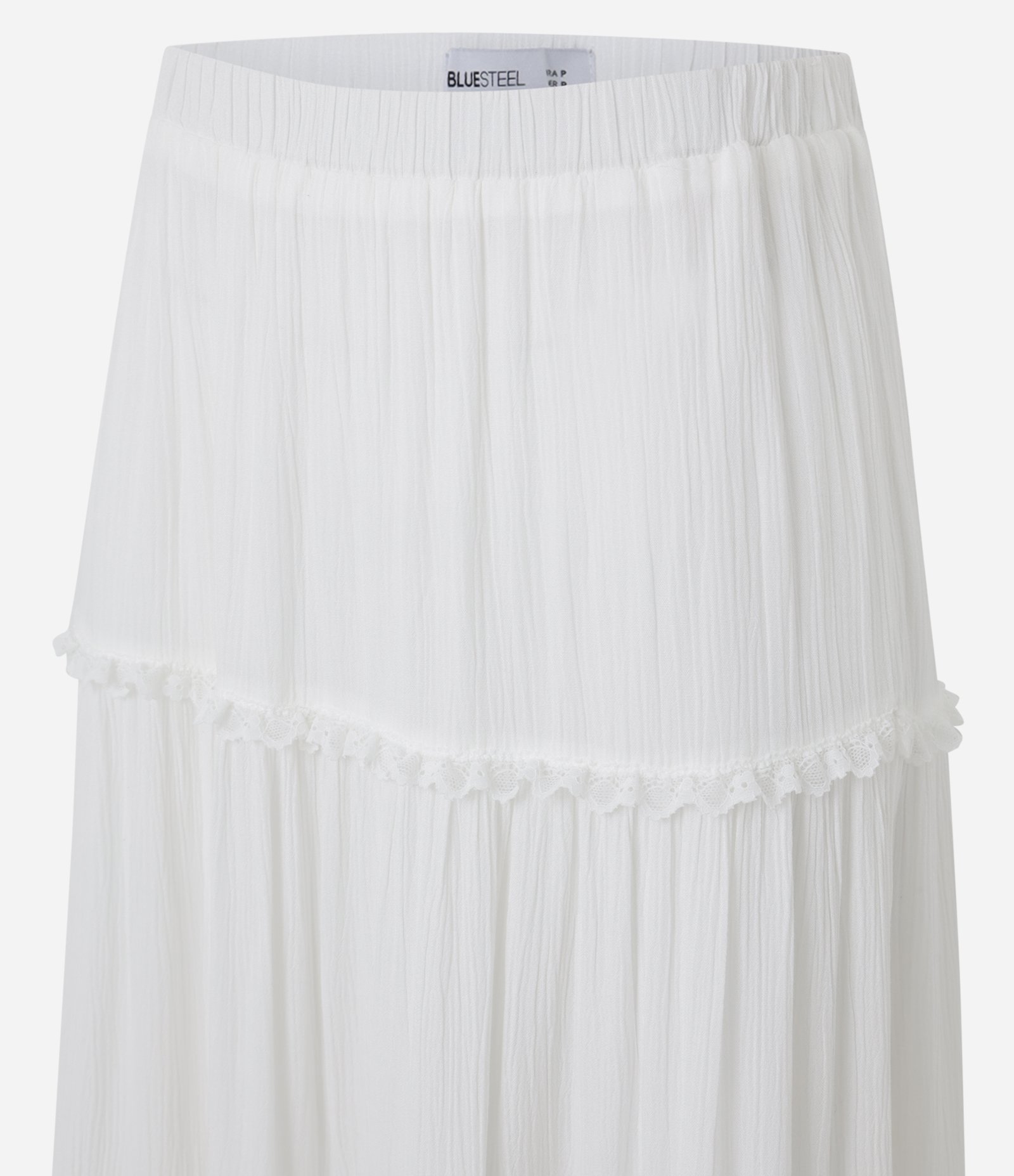 Saia Long Midi em Viscose com Babados e Textura Branco 8