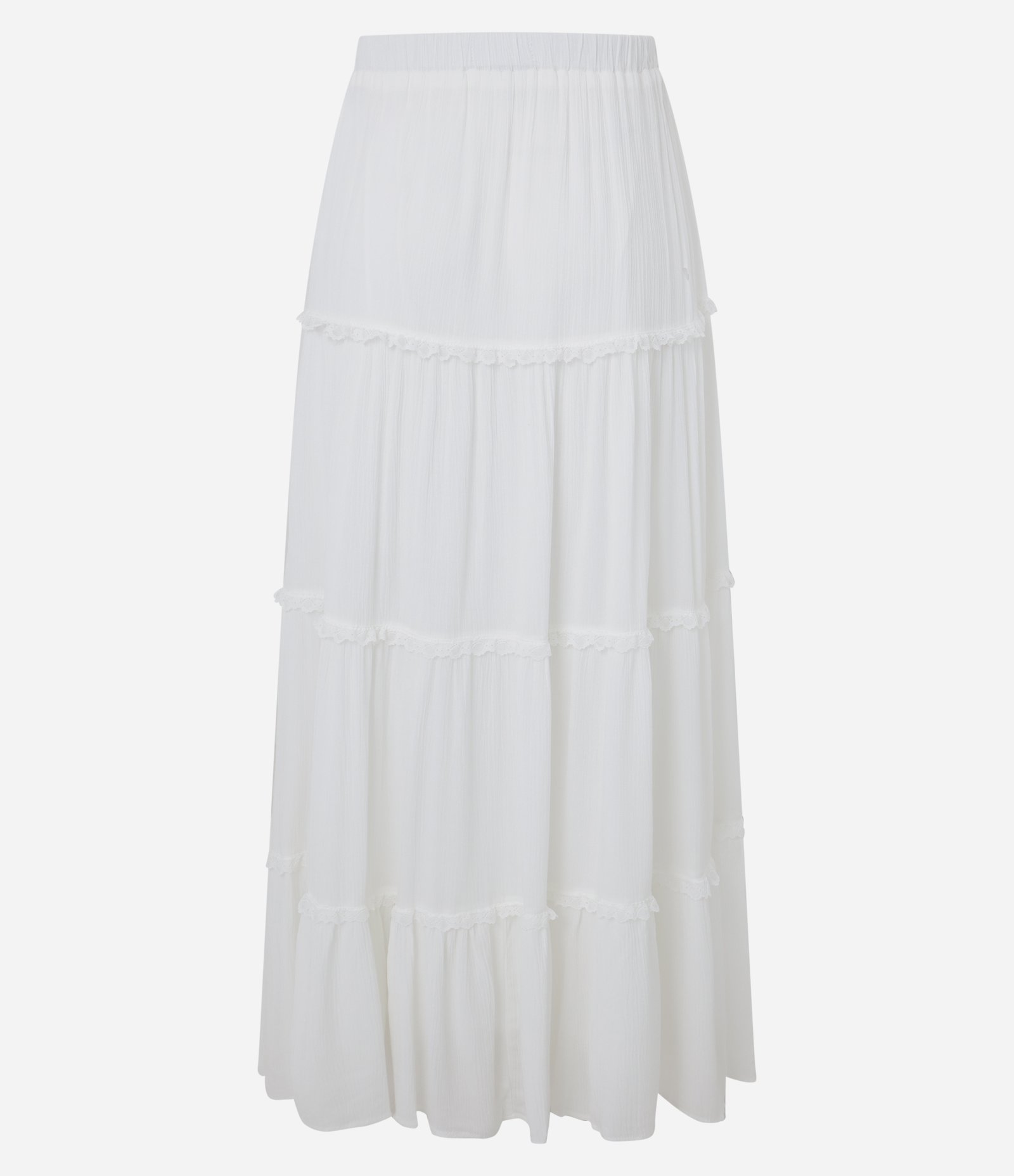 Saia Long Midi em Viscose com Babados e Textura Branco 9
