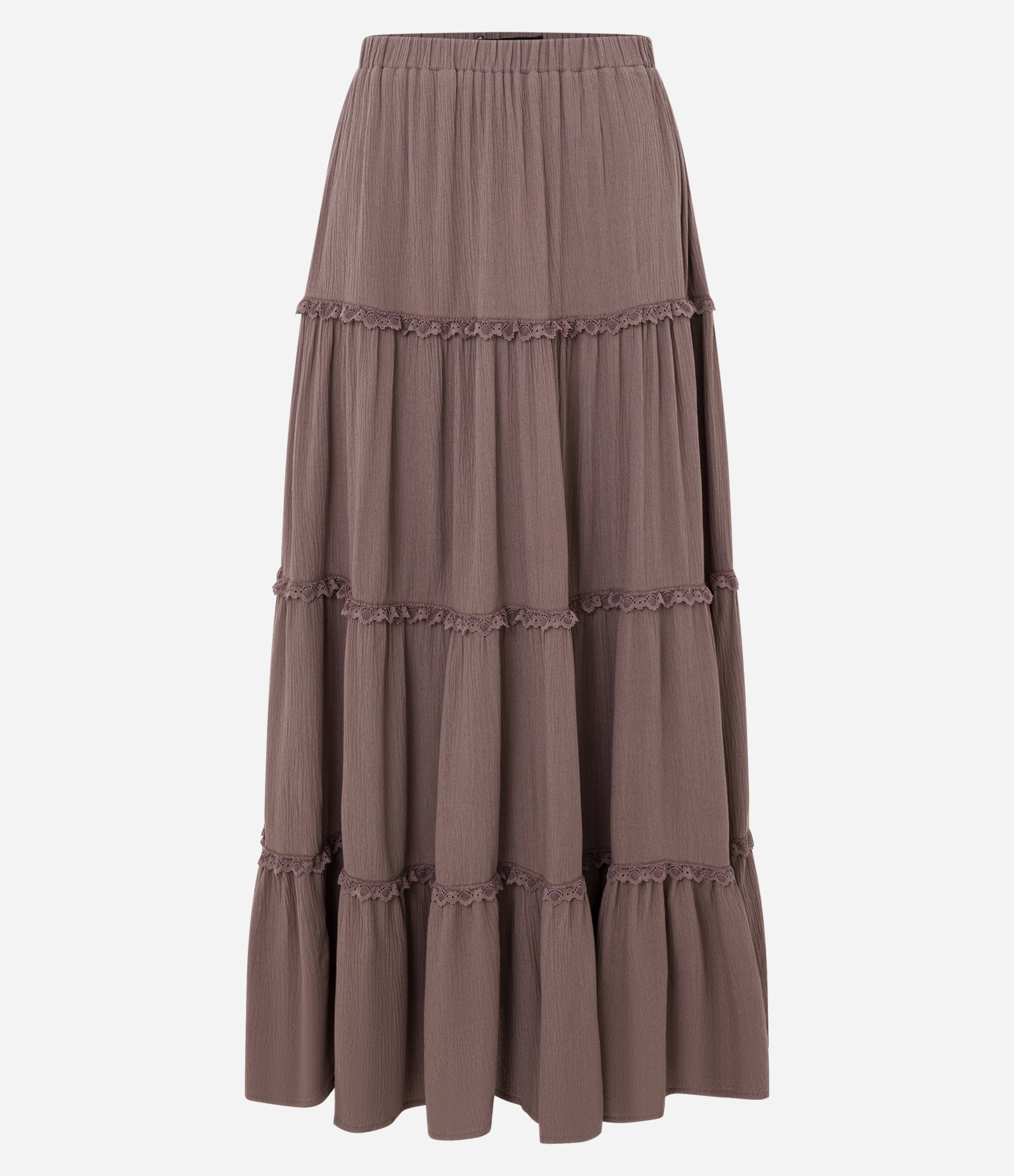 Saia Long Midi em Viscose com Babados e Textura Marrom 6