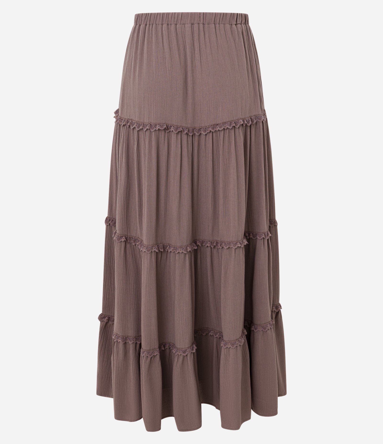 Saia Long Midi em Viscose com Babados e Textura Marrom 7