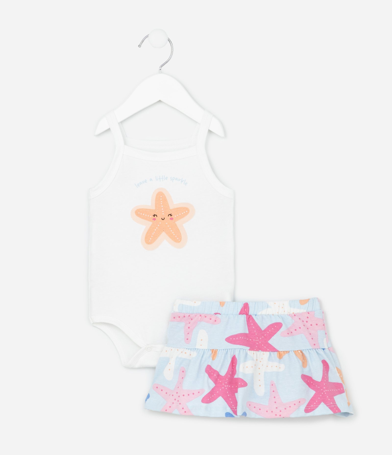 Conjunto Infantil em Cotton com Estampa de Estrela - Tam 0 a 18 Meses Branco 2