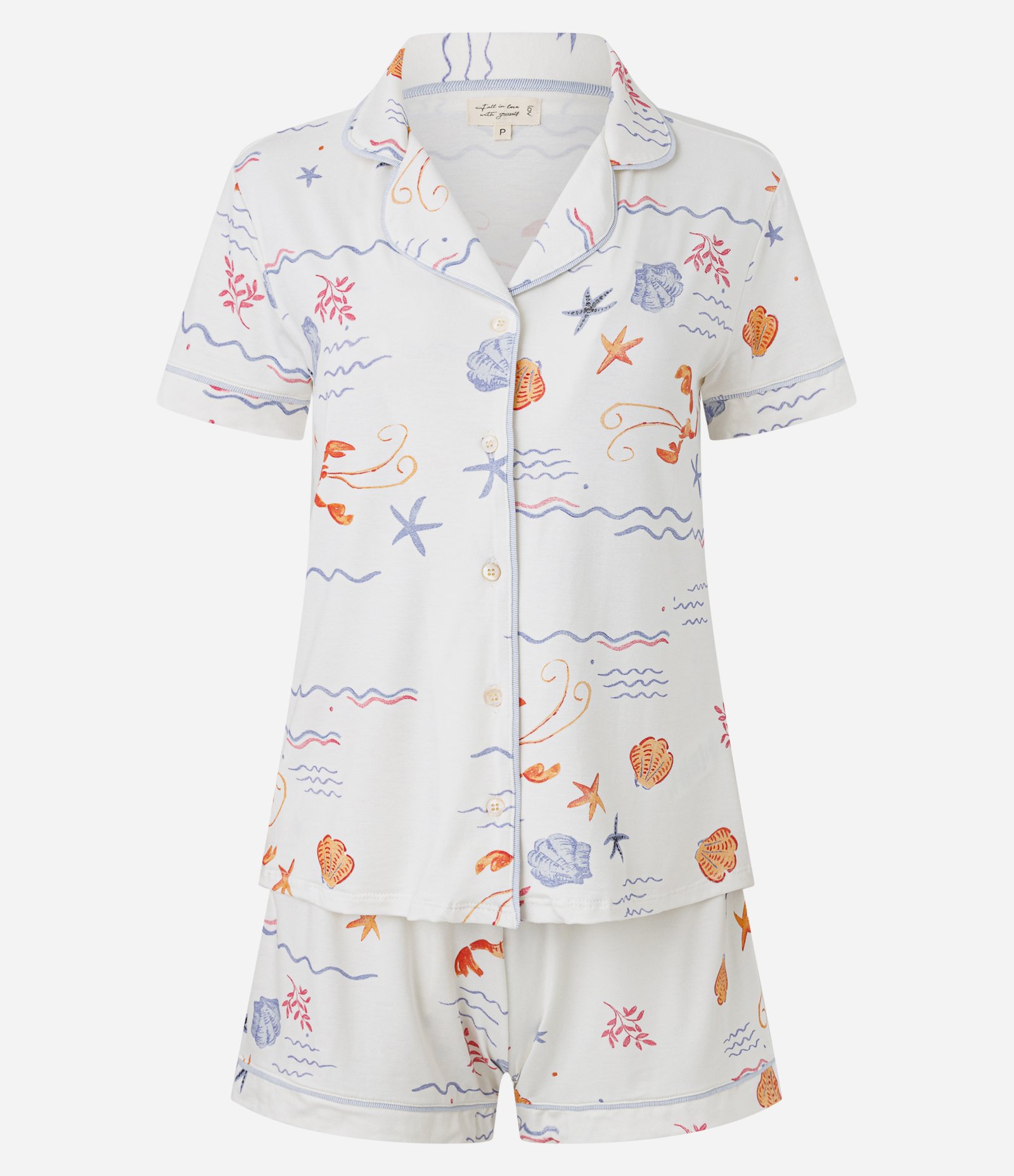 Pijama Short Doll em Viscose com Estampa Fundo do Mar Branco 4