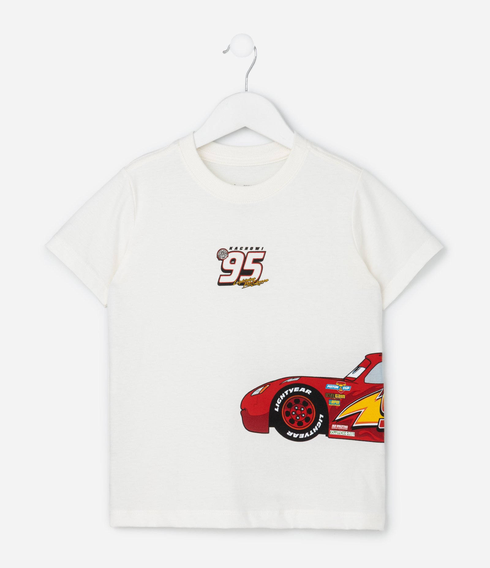 Camiseta Infantil com Estampa Relâmpago Mc Queen - Tam 2 a 8 Anos Off White 1