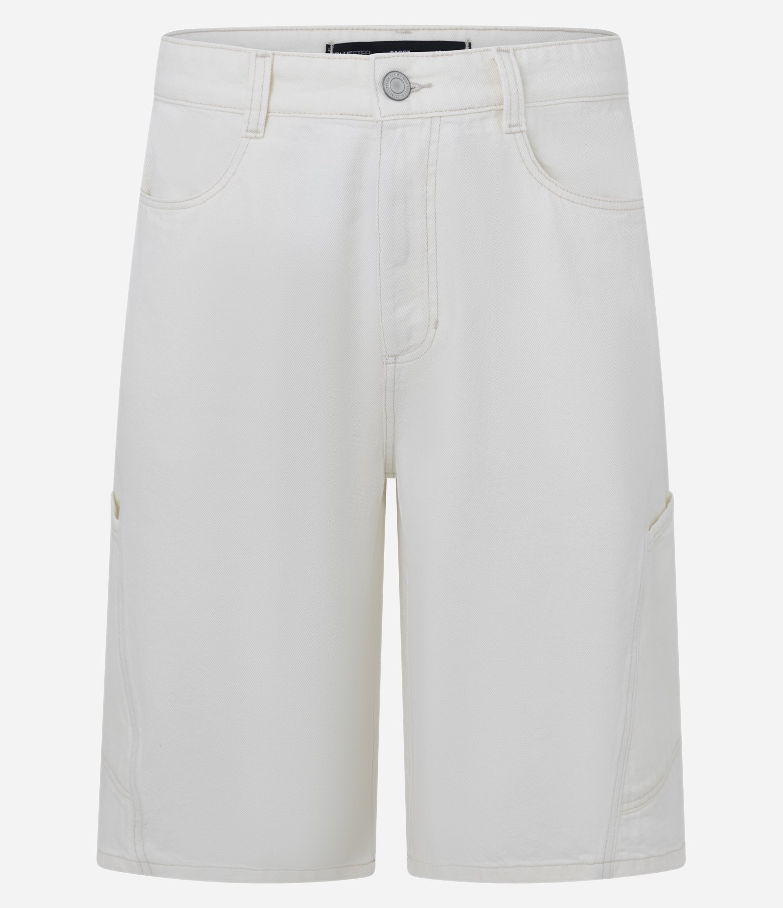 Bermuda Baggy Relaxed em Sarja com Recortes Deslocados e Bolso Lateral Branco 7