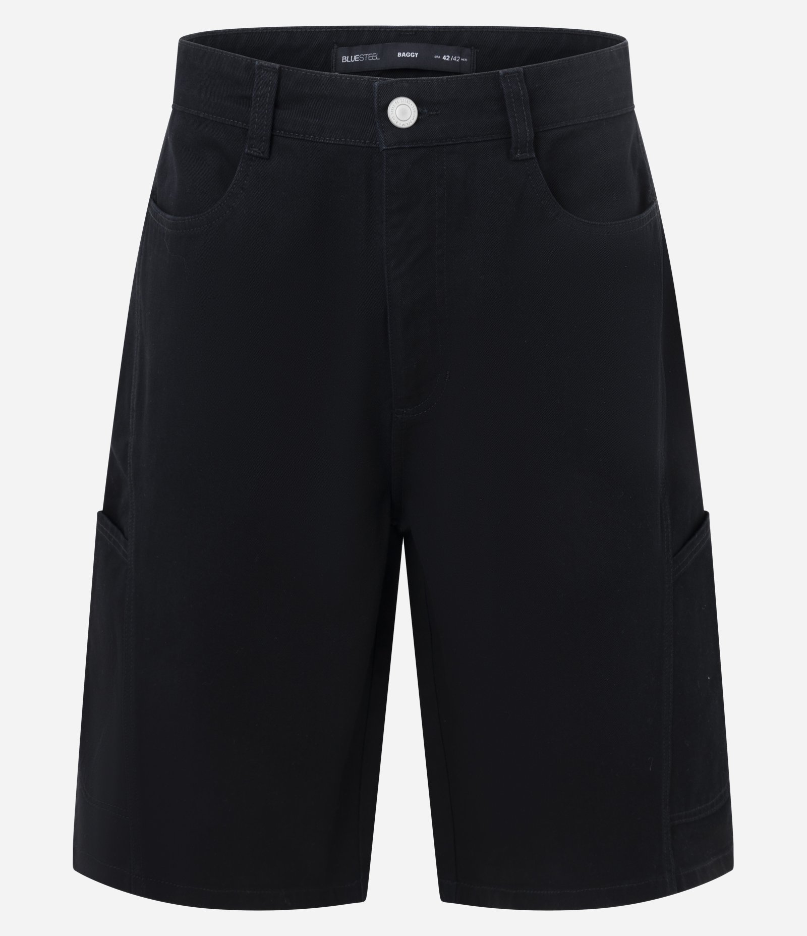 Bermuda Baggy Relaxed em Sarja com Recortes Deslocados e Bolso Lateral Preto 6