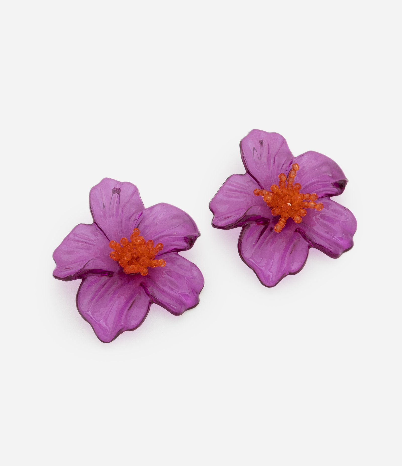 Brinco Botão em Formato de Flor em Resina Bicolor Roxo 1