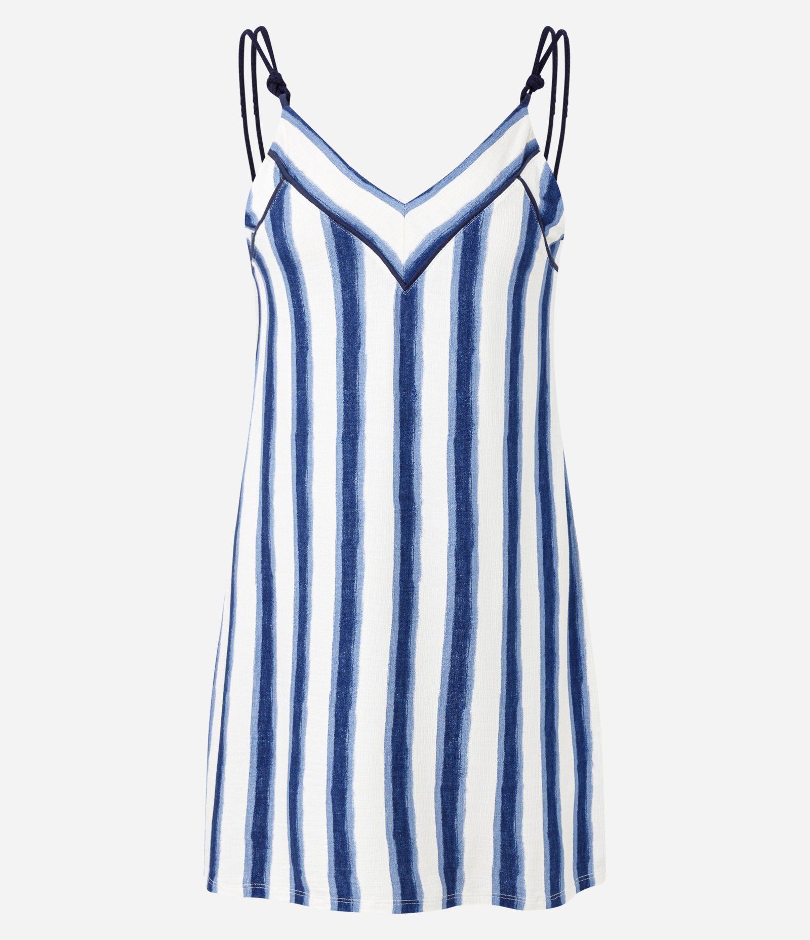 Camisola em Viscose com Estampa Listrada e Alça de Corda Branco/Azul 4