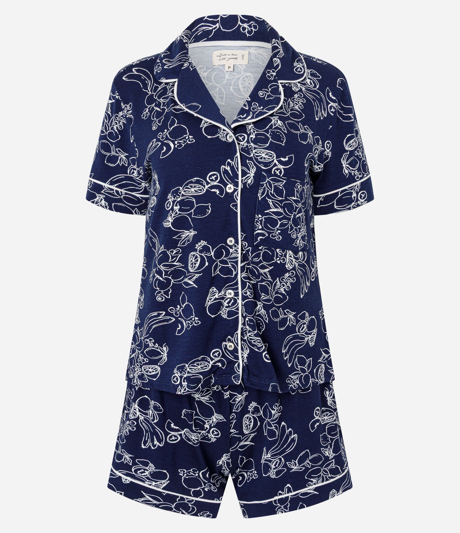 Pijama Short Doll Americano em Viscolycra com Estampa Floral Azul 1