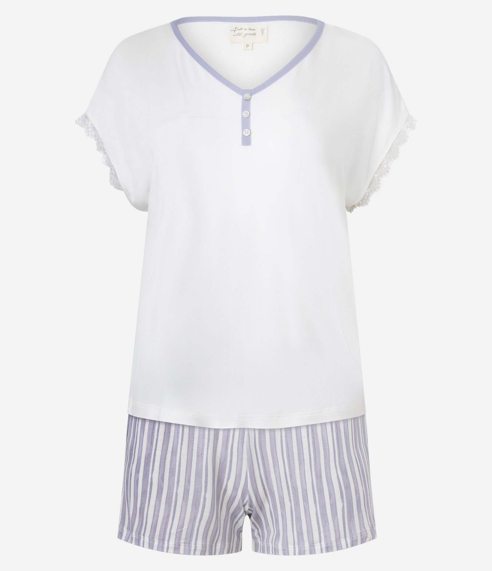 Pijama Short Doll em Viscose com Short Listrado e Detalhe de Botões Branco 5
