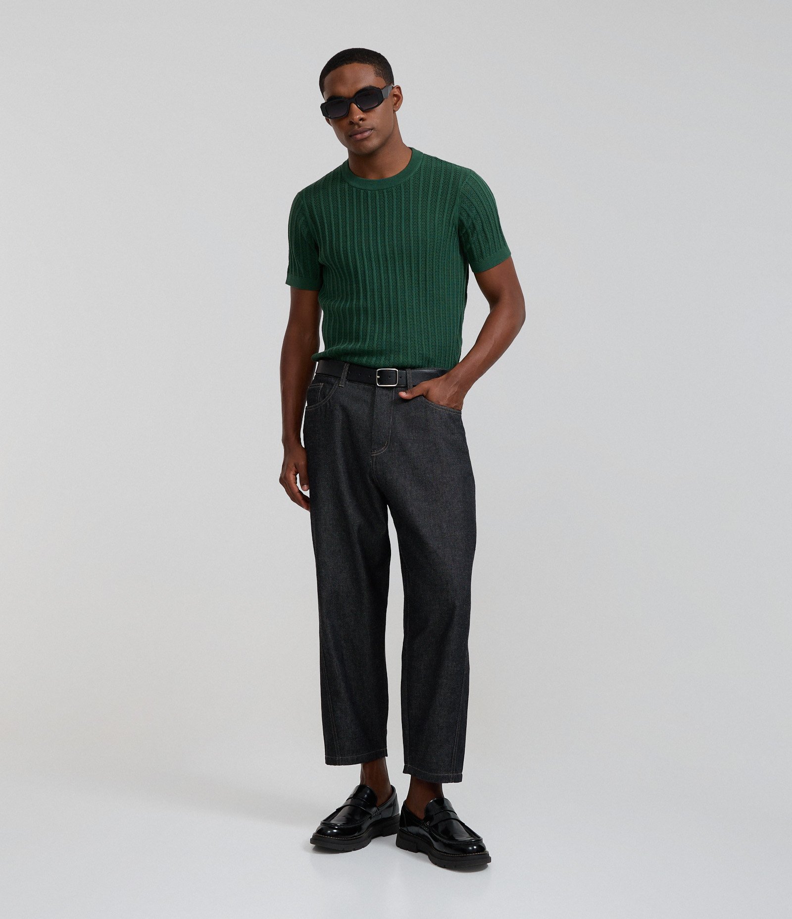 Camiseta Regular em Algodão com Textura e Efeito Tricô Verde 2