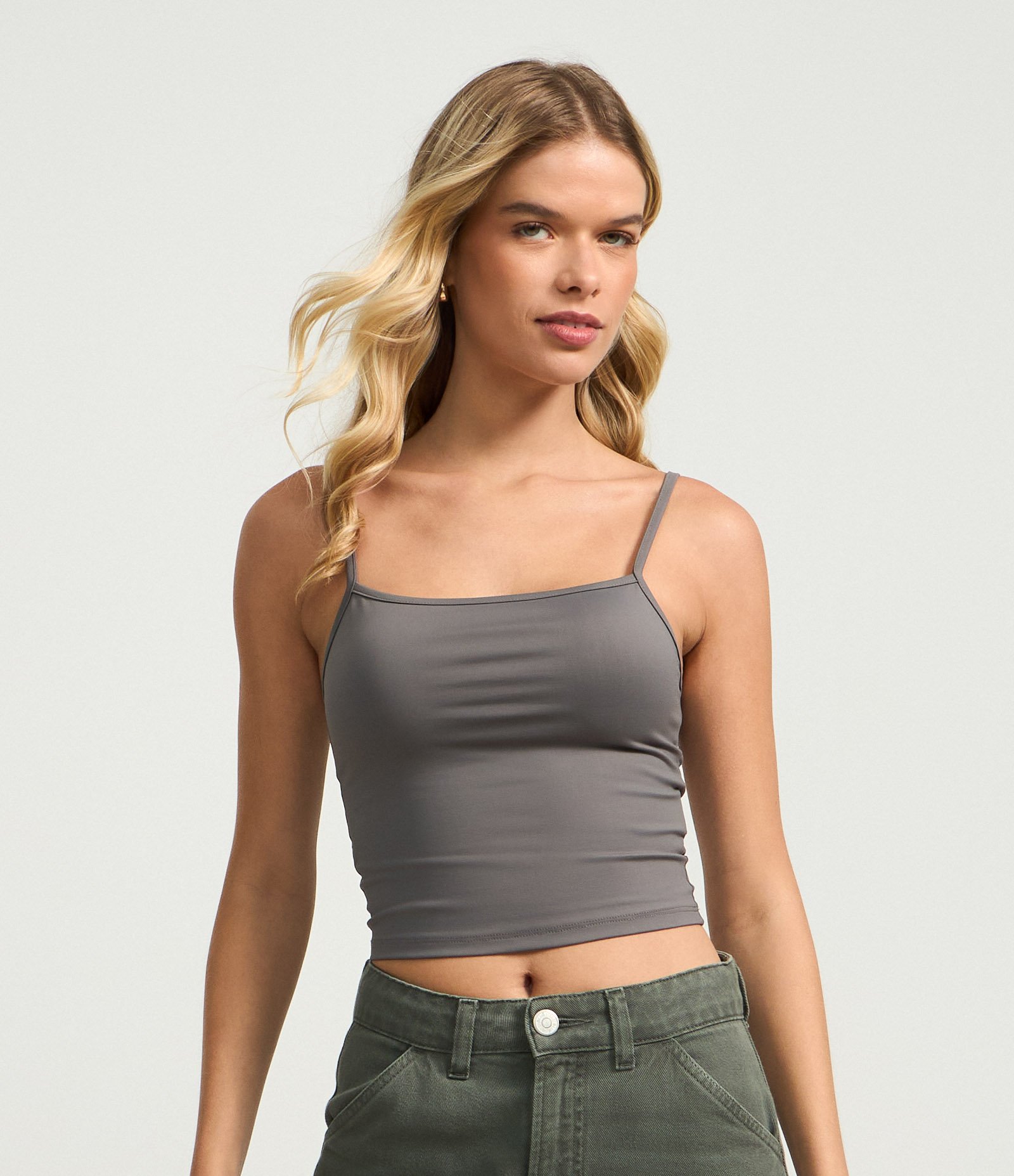 Blusa Cropped de Alcinha em Poliamida Cinza Médio 3