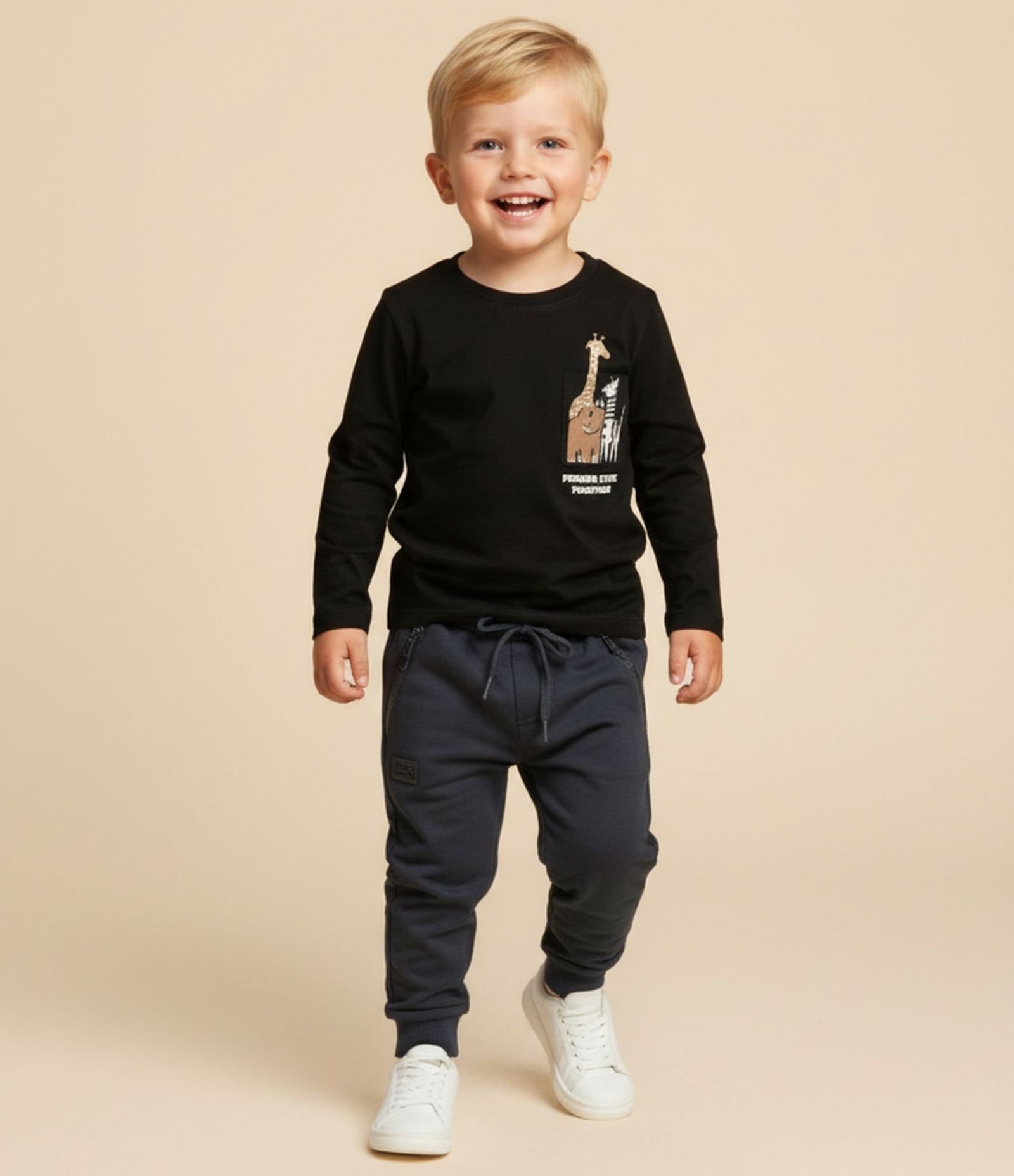 Calça Jogger Infantil em Microfibra com Zíper e Tape - Tam 1 A 6 Anos Cinza 1